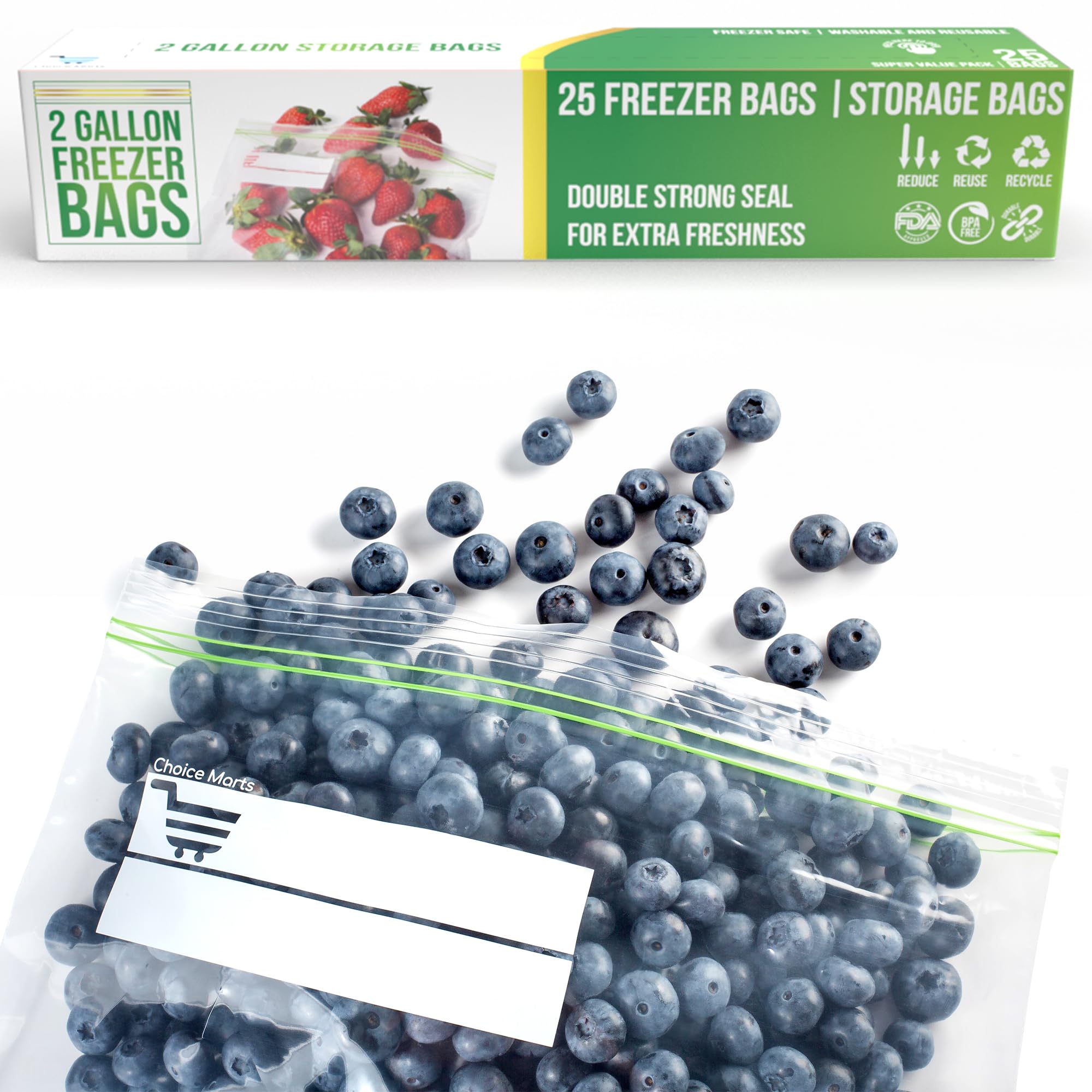 2 Gallon Freezer Bags – 25 Count – Resealable, Double Zipper, Leak Proof, Over 3 Mil Thick 2 Gallon Freezer Bags Heavy Duty