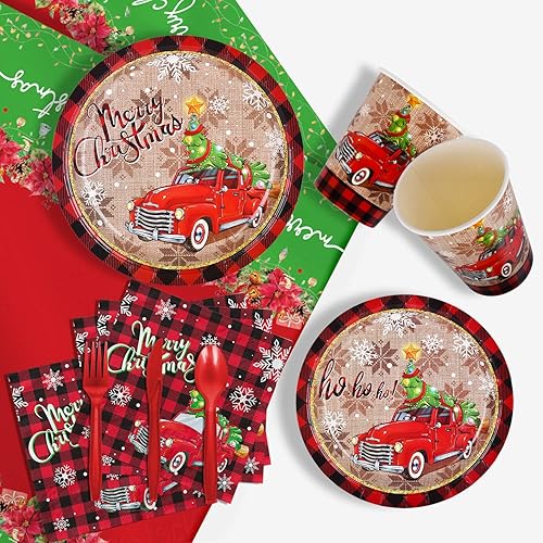 Miniatura 4 de Suministros de fiesta de Navidad, platos de papel desechables, servilletas, vasos, cuchillos, cucharas, tenedores, mantel para decoraciones de