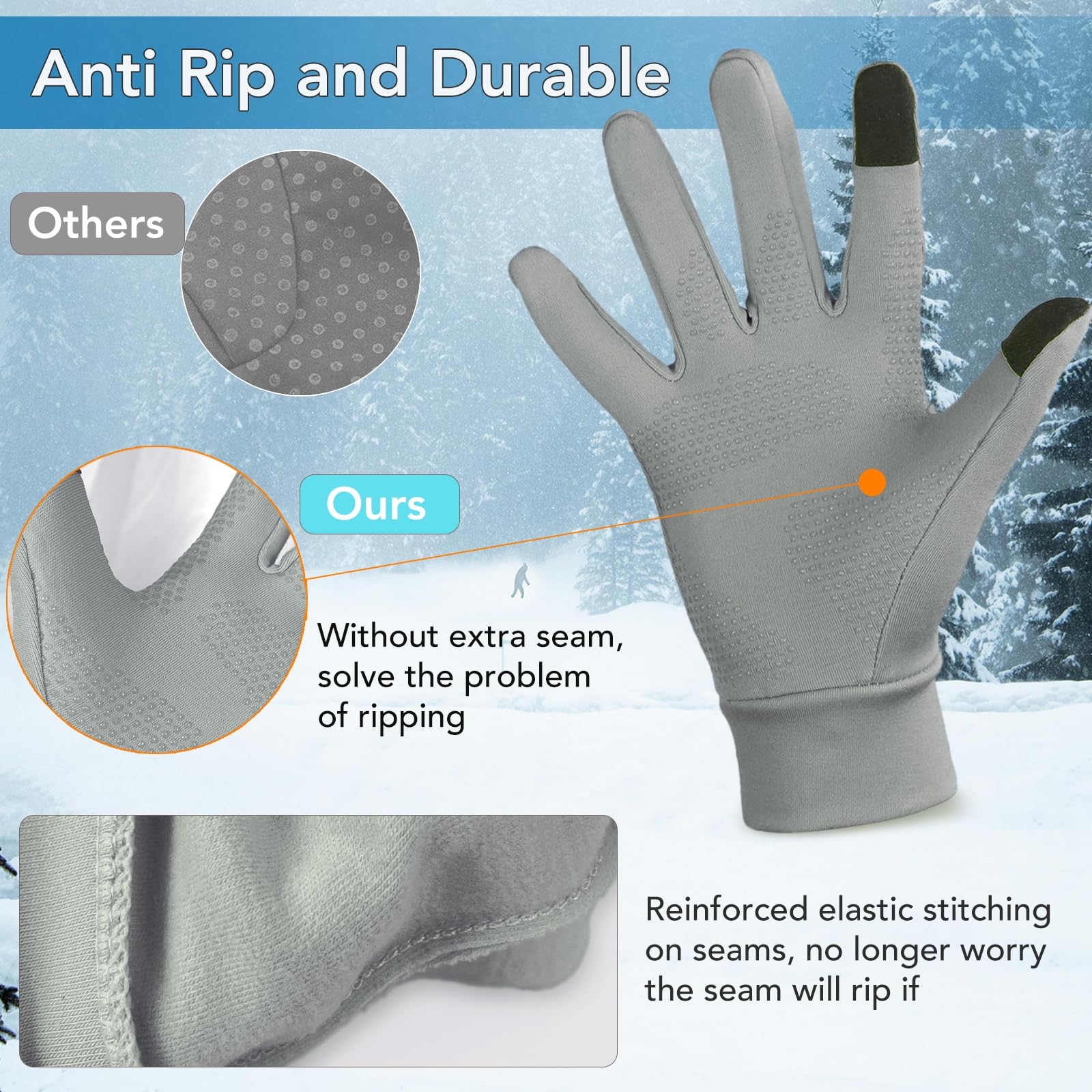 Unigear Guanti Invernali, Guanti Interni Sportivi Touchscreen Caldo Antiscivolo Sportivo per Uomo Donna, Idea per Corsa, Ciclismo, Arrampicata, Sci