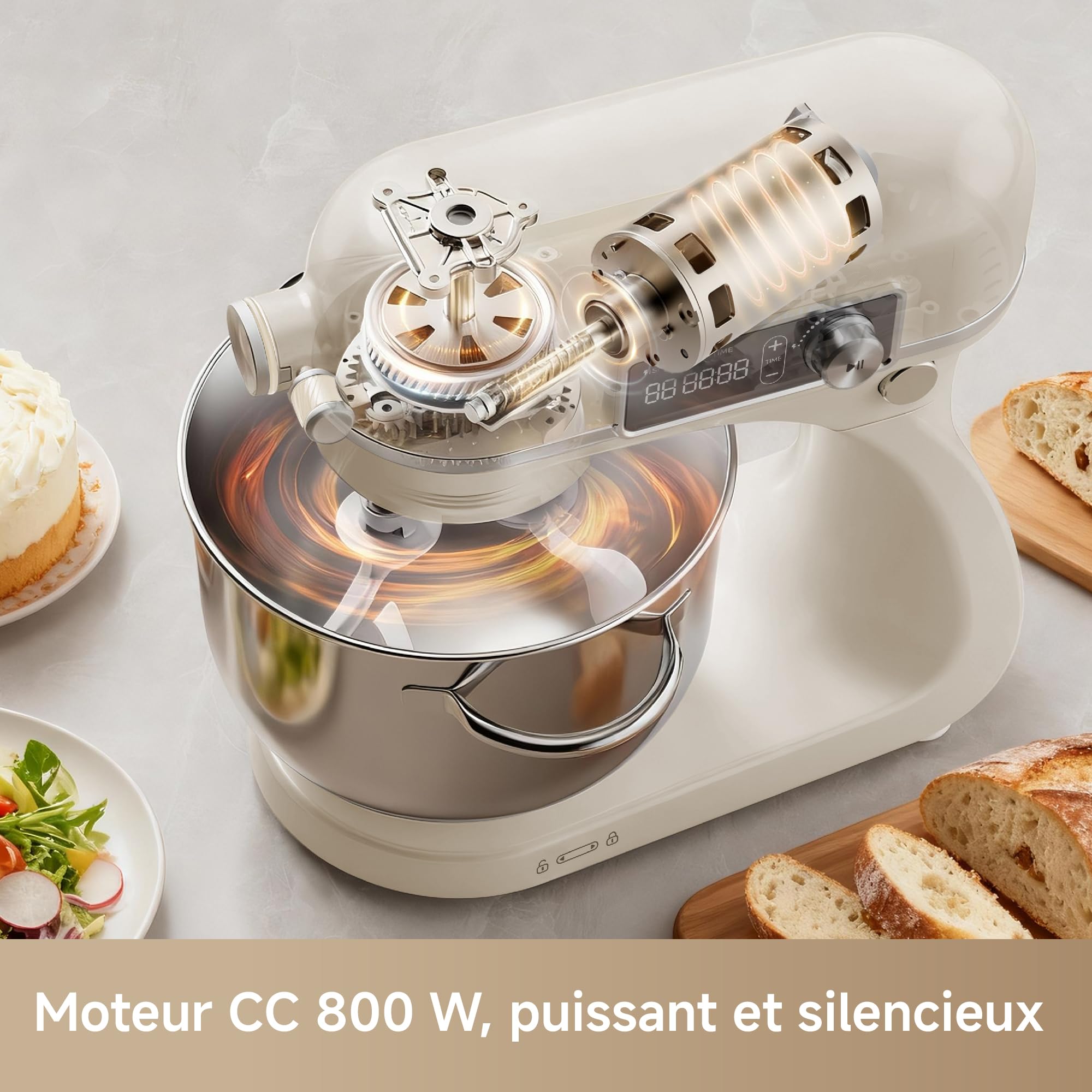 DREAME BioKnead Robot Pâtissier, 12 vitesses précises | double crochet bionique breveté, moteur DC 800 W, bol 6 L, corps tout métal, écran numérique, accessoires inclus