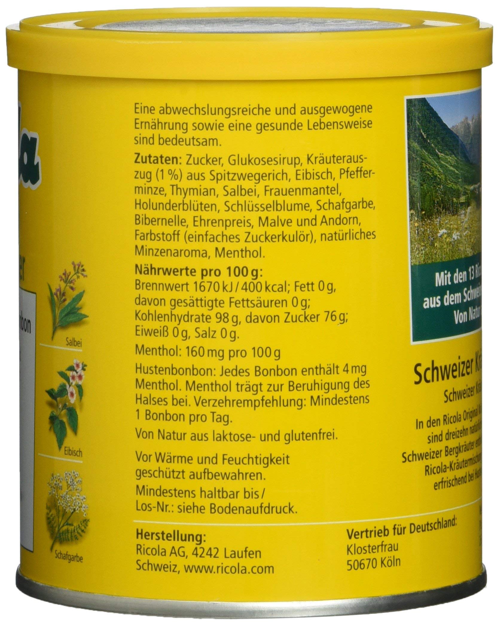 Ricola Schweizer Kräuterzucker-Bonbons, 12 Dosen Original Schweizer Kräuterbonbons mit 13 Alpenkräutern & Menthol, Vorratspackung, 12 x 250g Dose
