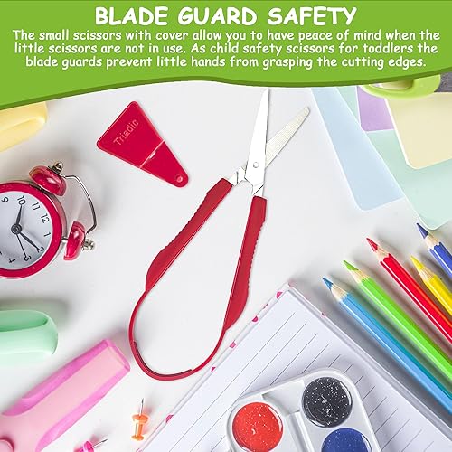 Miniatura 6 de Tijeras de lazo para niños con escudo de seguridad, diestros o zurdos para preescolares, escuelas, aulas, niños adaptables y con necesidades