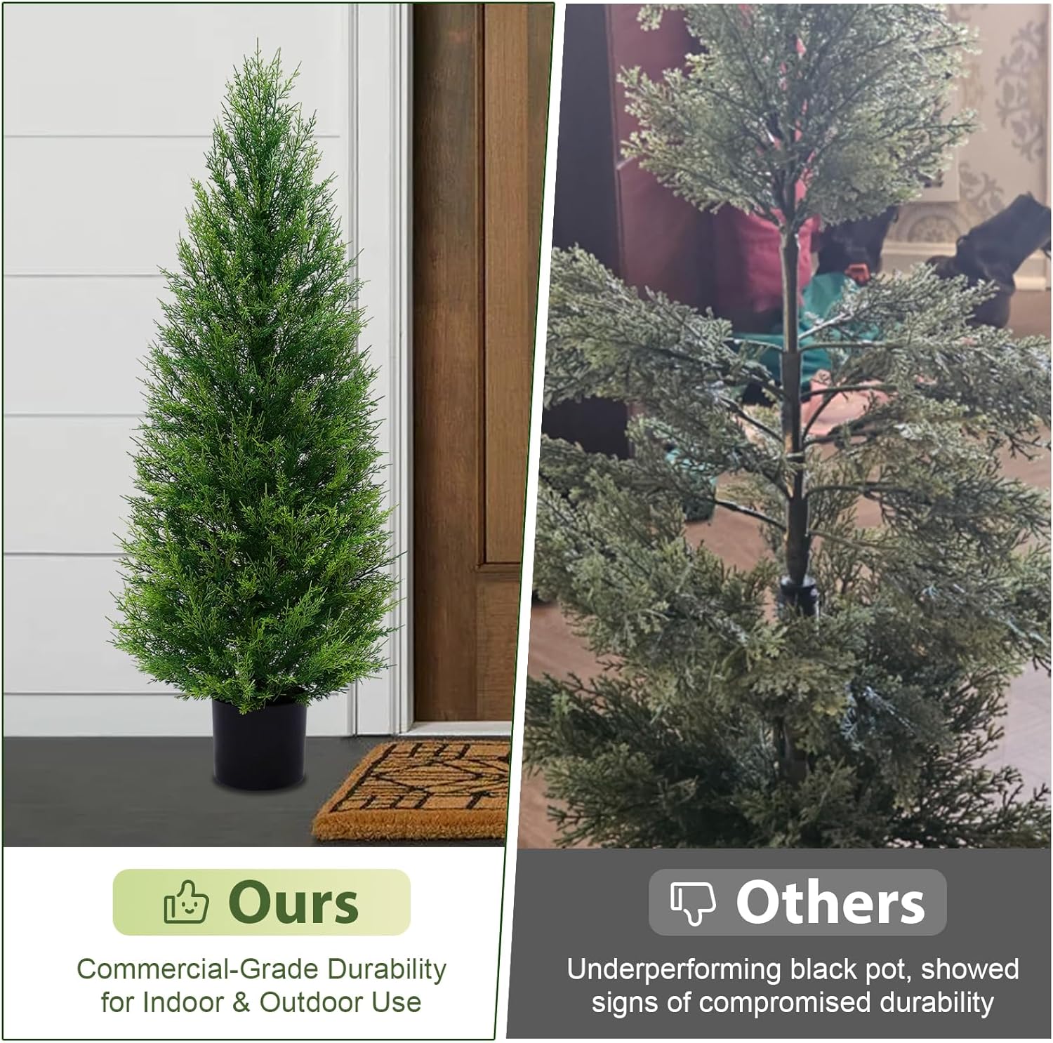 2Pack 4FT Artificial Cedar Trees in Pots, UV Resistant Faux Evergreen Plants for Indoor Outdoor Decoration, Modern Porch & Entryway Greenery - Image 5