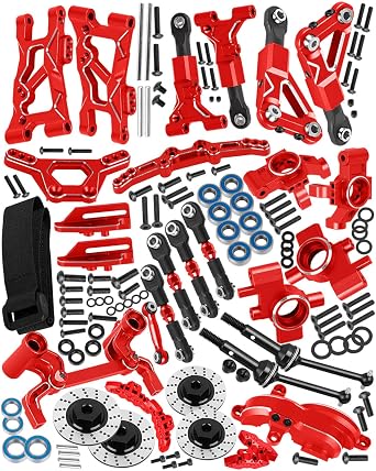 RC Alloy Upgrades Part for 1/10 4-TEC Drift Ford Mustang Rear Wheel Drive ON-Road Drift RC Car #105237-4,RC Drive Shaft Axles CVD Suspension Arm Caster Block Steering Blocks,Red