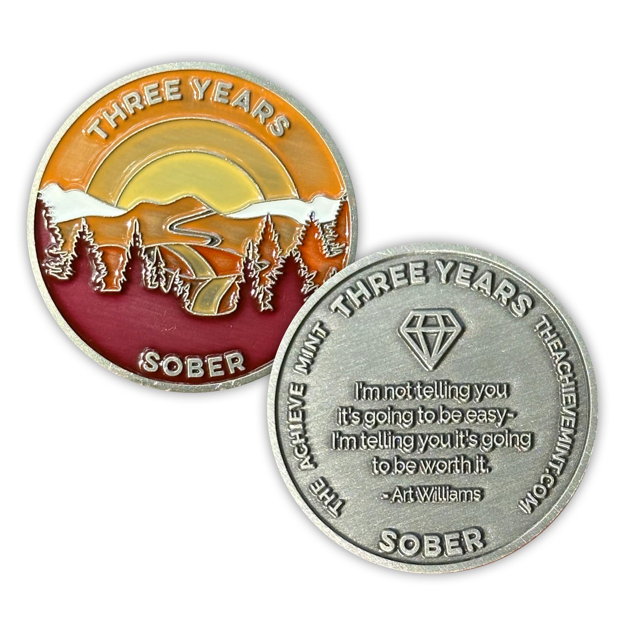 The Achieve Mint Three Year Sober Chip | 3 Years Sobriety Token | Non-AA, Non-Religious Medal, for Men and Women Celebrating Sobriety