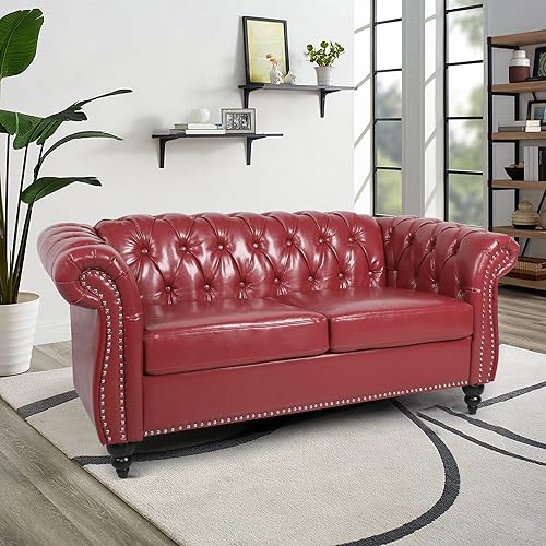 Miniatura 7 de LEVNARY Sofá de cuero, Chesterfield - Sofá tapizado capitonado de 2 plazas, sofá biplaza moderno, muebles clásicos para sala de estar y dormitorio