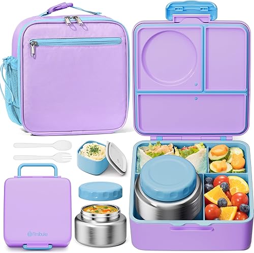 Fimibuke Kids Bento Lunch Box with Food Jar, Leakproof Toddler Bento Box with 8.5OZ Insulated Food Jar, Lunch Bag & Utensils BPA Free Dishwasher