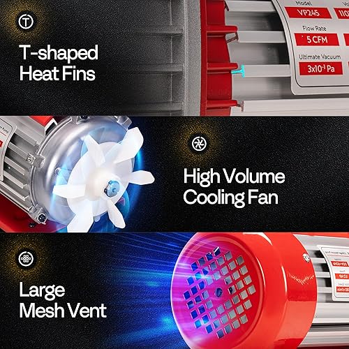 Miniatura 7 de VIVOHOME Kit de bomba de vacío HVAC de 2 etapas de 110 V 12 HP 5CFM y kit de manómetro de CA de 4 vías con detector de fugas mangueras de 5 pies