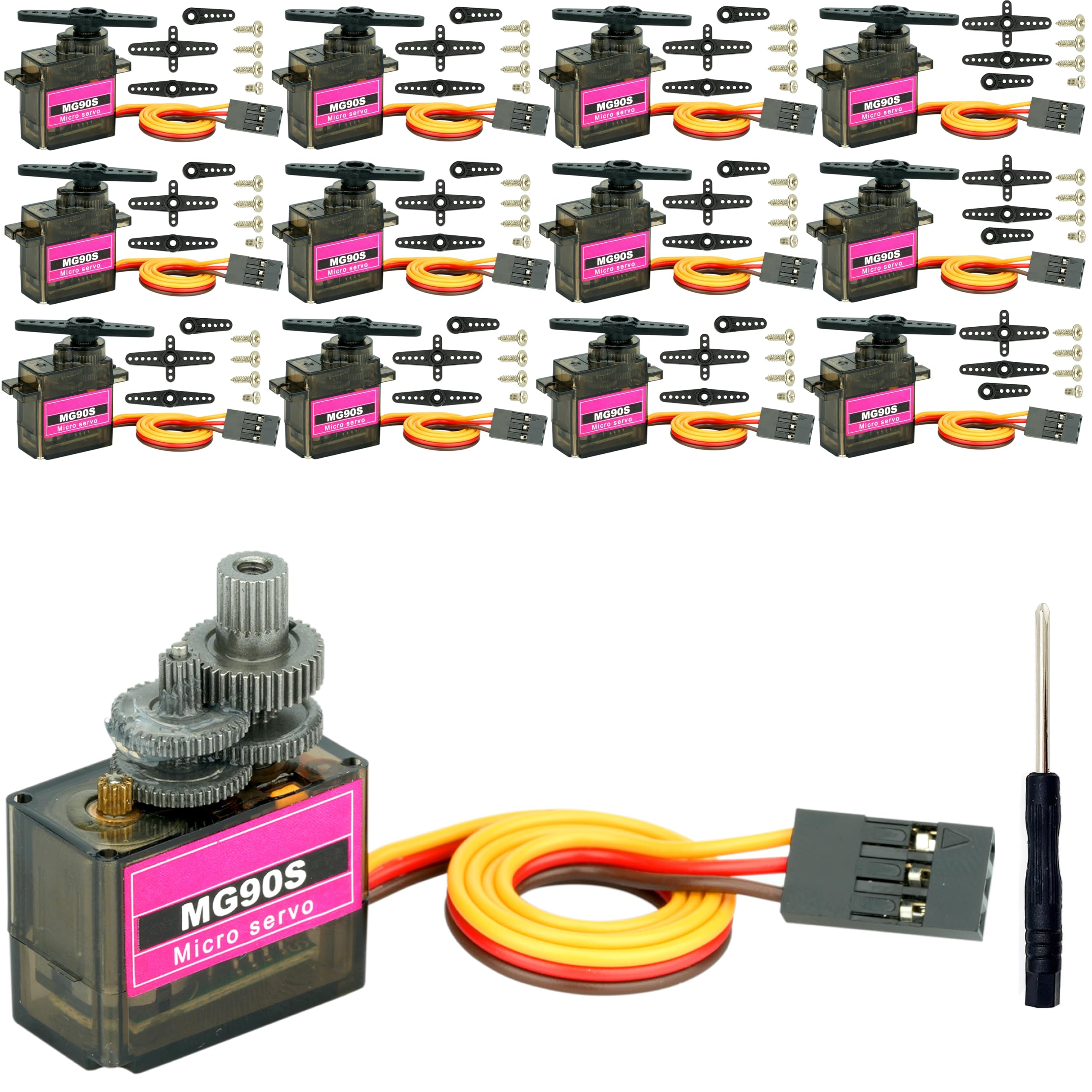 WWZMDiB 12 piezas MG90S Micro Servomotor de 14 g, engranaje de metal completo compatible con Arduino Raspberry Pi RC DIY