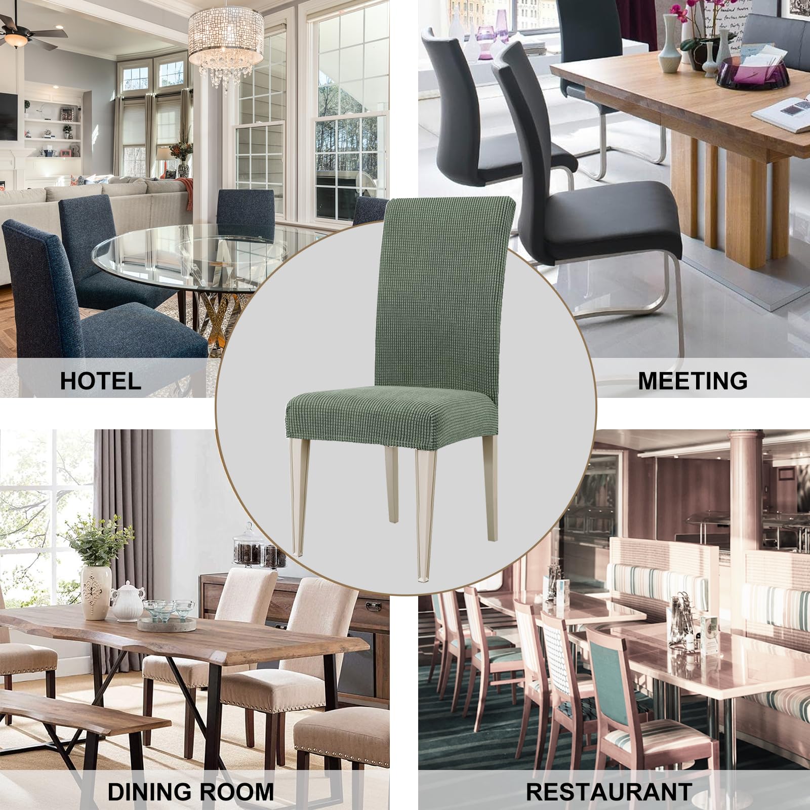 Ystyle Stretch Stuhlhussen 6er Set, Stuhlbezug Elastisch Abnehmbarer Waschbarer, Universal Hussen Für Stühle, Stuhlbezüge Chair Cover Für Hotel Bankett Küche Restaurant Hochzeit Party, Hellgrün
