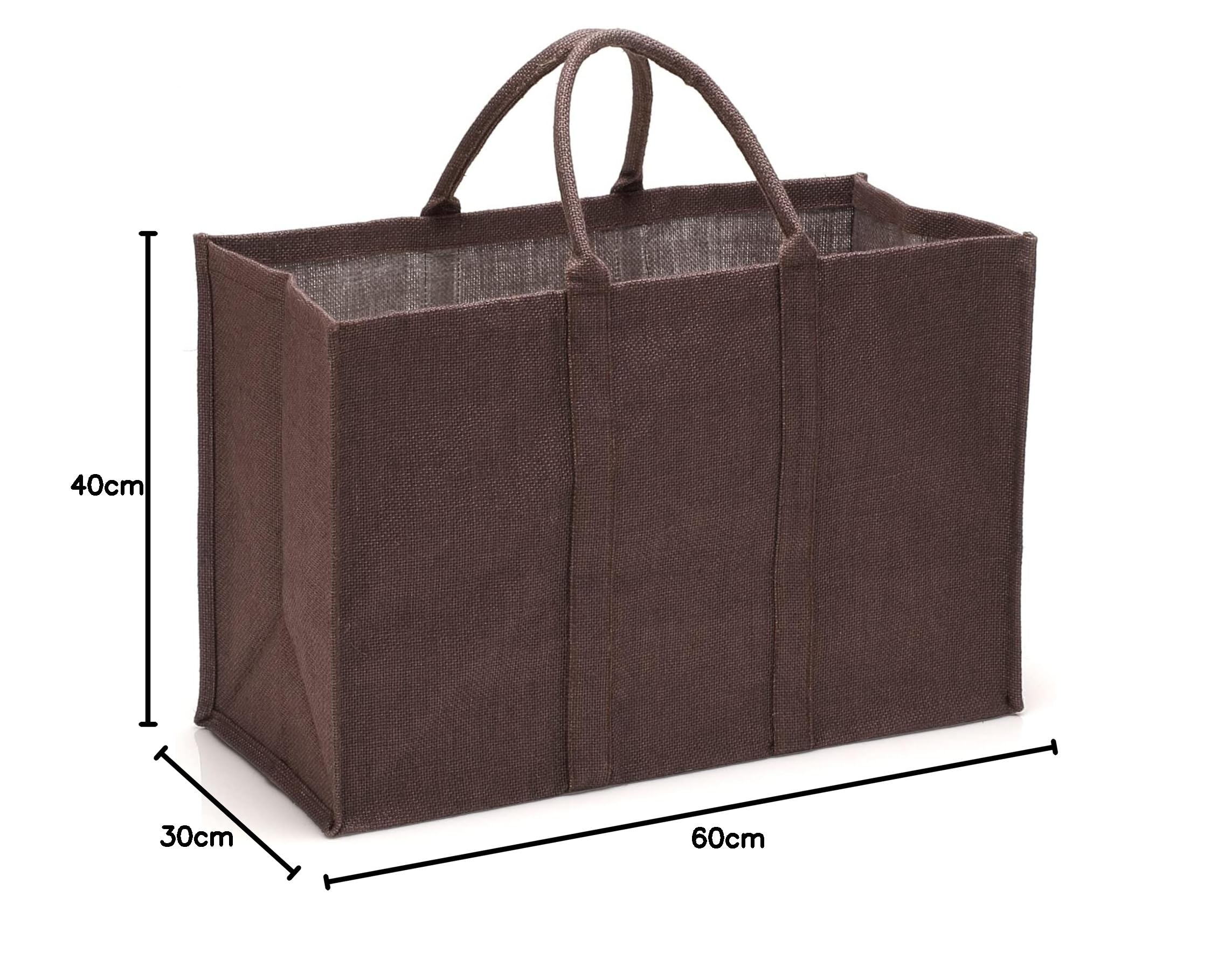 Sac à Bûches En Jute Chocolat 72L - Multi-usage Déco Ou Transport - 63x30x40 Cm