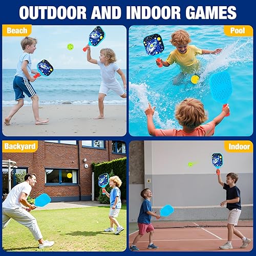 Miniatura 6 de Juego de 2 palas de pickleball para niños, diseño ligero, agarre pequeño para un fácil control, juegos al aire libre e interiores para niños de 4 a