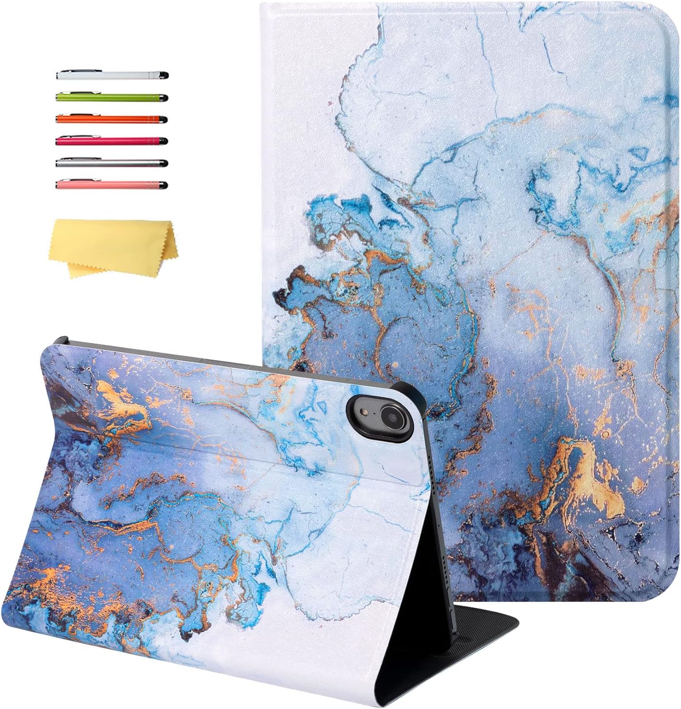 Case for iPad mini 7 A17 Pro 2024 & iPad mini 6 2021 & iPad mini 7th/6th Generation 8.3 inch, UUcovers Smart Folio Stand Shell with Auto Sleep/Wake PU Leather/Hard Back Shockproof Cover, Gold Marble