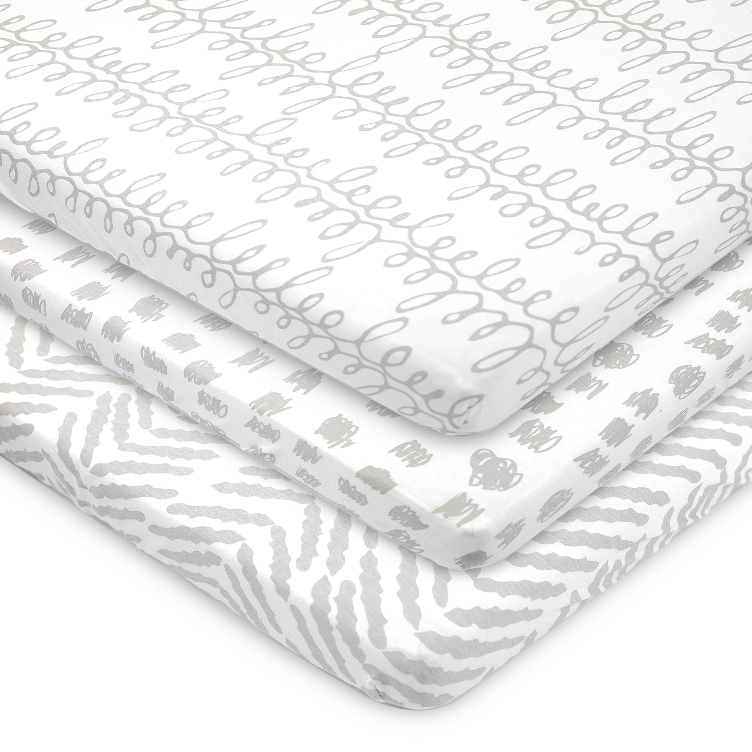 Organic Cotton Pack and Play Sheets, 3-Pack Soft Breathable Fitted Mini Crib Sheets for Baby Playpen, Portable Crib &amp; Travel Mattress