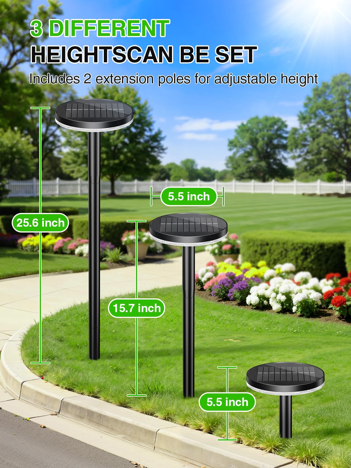 KOOPER - Luces solares de camino de 31 pulgadas de alto para exteriores, paquete de 6 luces solares de jardín ajustables de 180°, 2 modos de iluminación de 75 lm, iluminación de paisaje impermeable