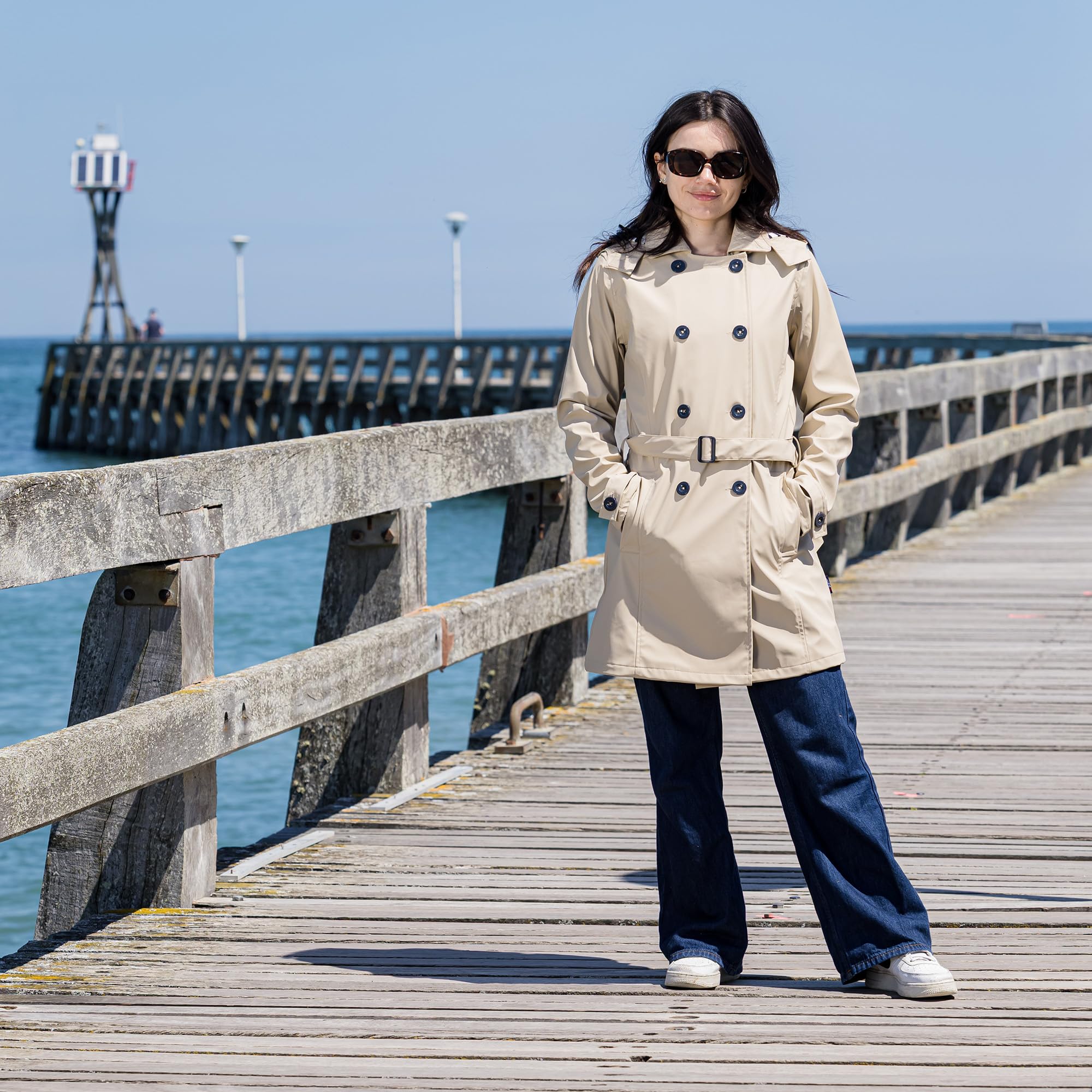 Breizh Ocean - Chubasquero Mujer Trench para la lluvia, de XS a 3XL, Marca Francesa CARNAC, Gabardina Mujer con Capucha Desmontable, Chaqueta Disponible en Tallas Grandes