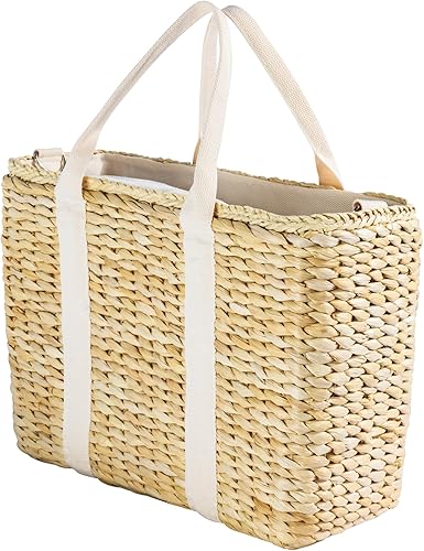 Bolsa térmica de playa aislada, a prueba de fugas, cáscara de maíz de alta calidad, bolsa de playa, bolsa de piscina, bolsa de mano, pajita, ratán,