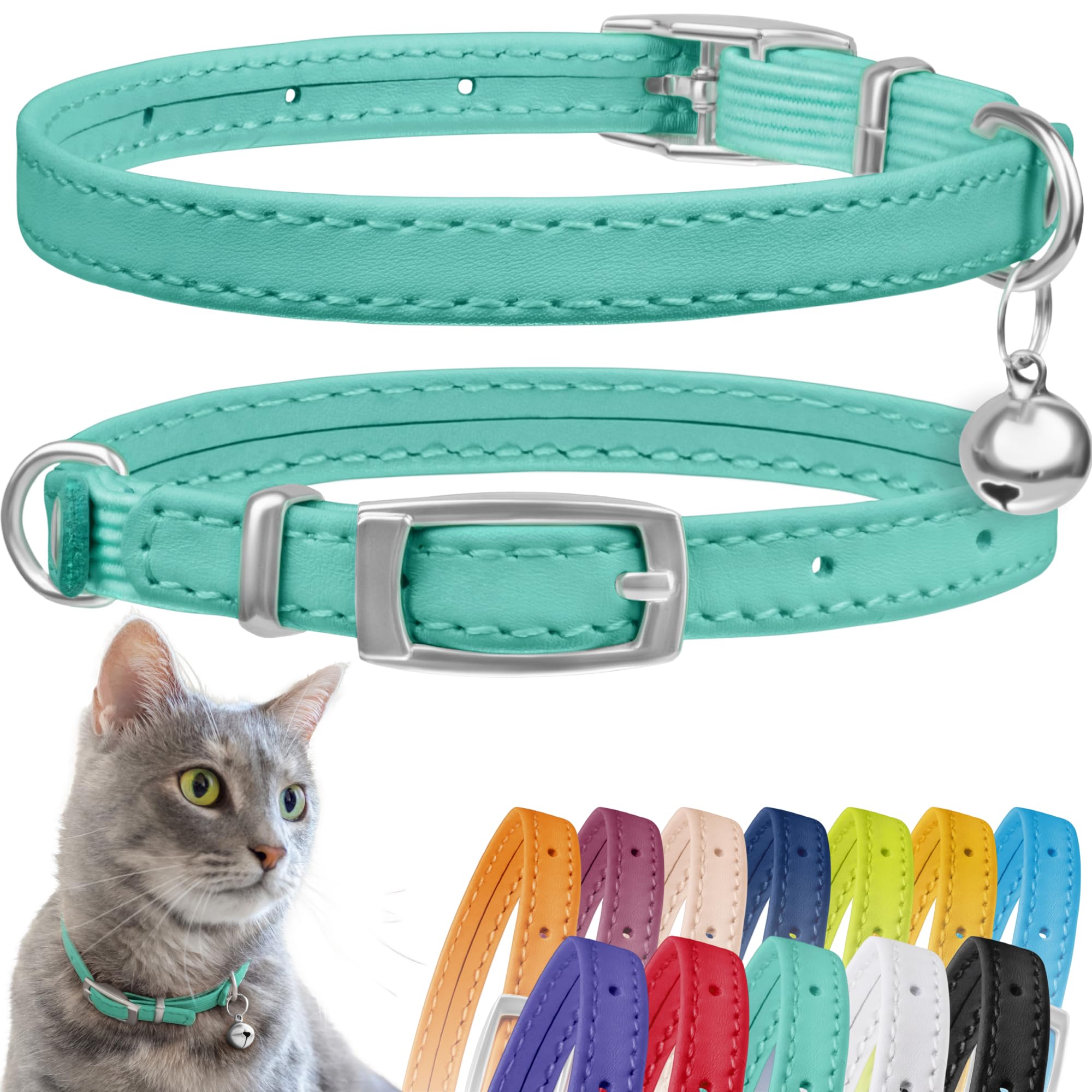 Leather Cat Collar (Mint Green, 6-7 Inch (New))