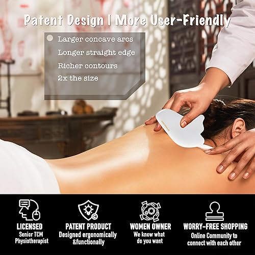 Miniatura 5 de SANUSCODE - Herramienta corporal Gua Sha con tutorial, auténtica piedra Gua Sha de jade blanco, herramienta de guasha para cuerpo, reducción de