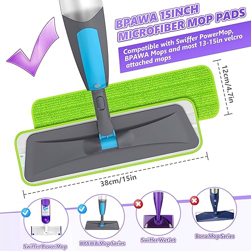 Miniatura 2 de 3 almohadillas reutilizables para trapeador compatibles con Swiffer PowerMop, almohadillas de microfibra de 15 pulgadas para trapeador de suelo,