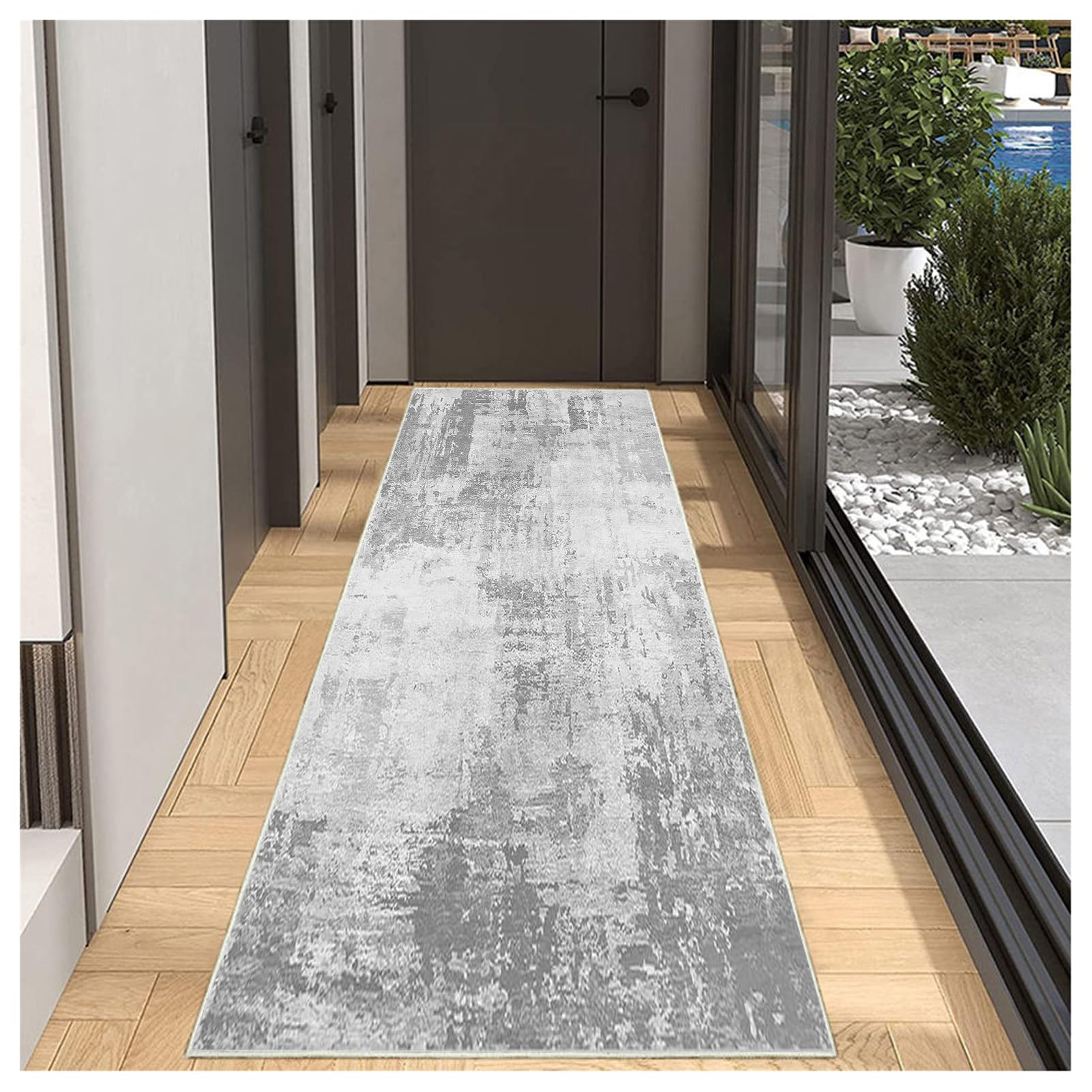 BORKOY Runner Rug for Hallway Long Carpet Runners Non Slip Washable Hall Runner Absorbent Door Mat Kitchen Carpet Runner Rug for Entryway Laundry 50x80cm Light gray