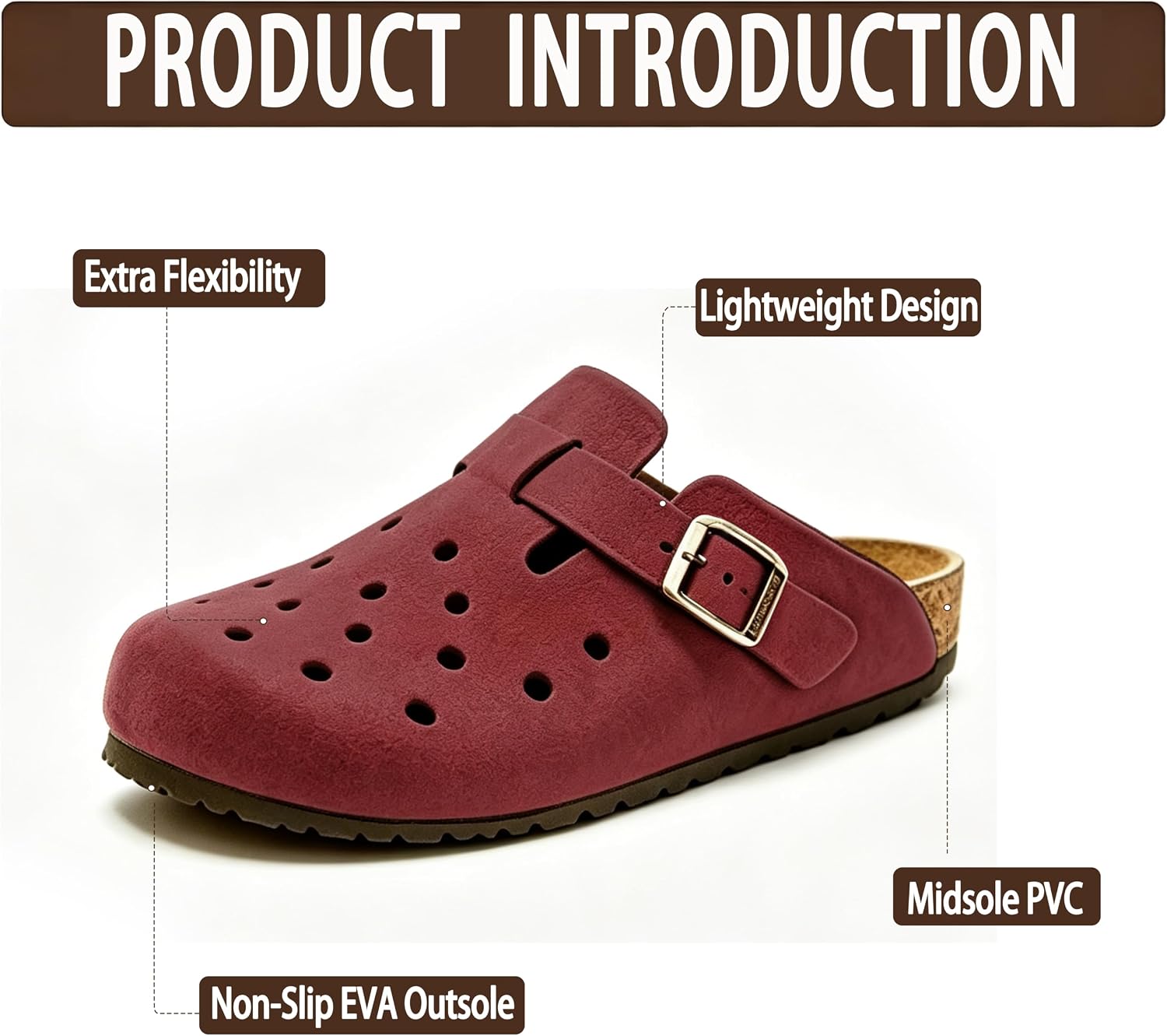 Unisex Soft Footbed Clogs，Suede Leather Clogs, Cork Clog Shoes for Women Men，Antislip Sole Slippers Mules