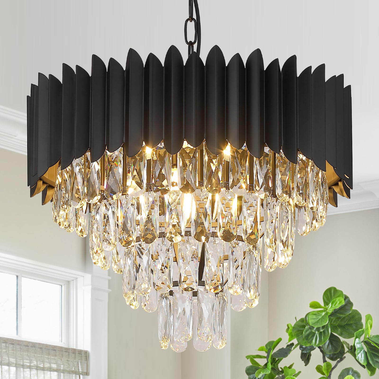 A AXILIXI Gold Crystal Chandeliers, 24” Modern Round Chandelier for ...