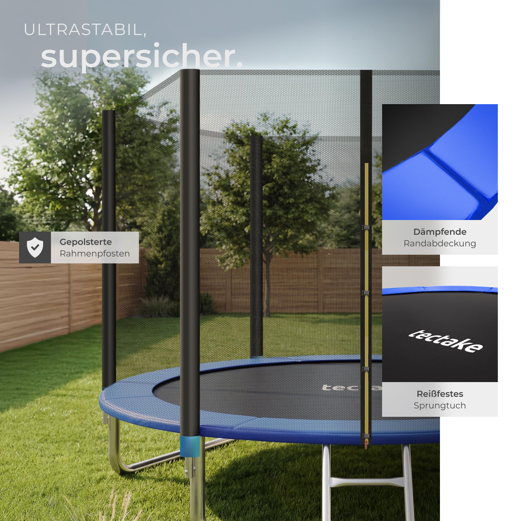 tectake® Trampolin, Gartentrampolin, Outdoor Spaß- und Sportgeräte Zuhause, Sportgerät Ausdauertraining, Balancieren Kinder, mit Sicherheitsnetz Schutznetz Kinder, Trampolin Randabdeckung