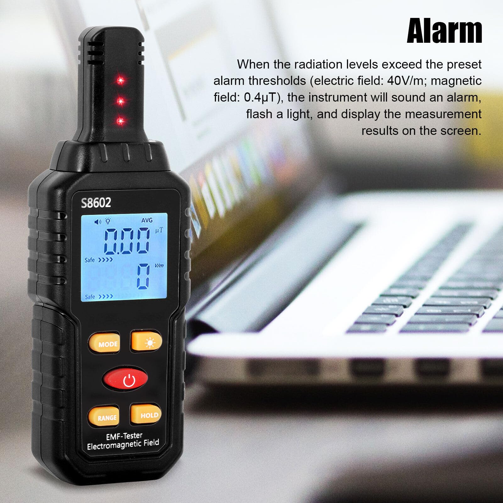 DC 4.5V Radiation Detector with Warning Light 3 in 1 EMF Meter Multi-Functional Tester Tool with 3-1/2 Digit LCD Display