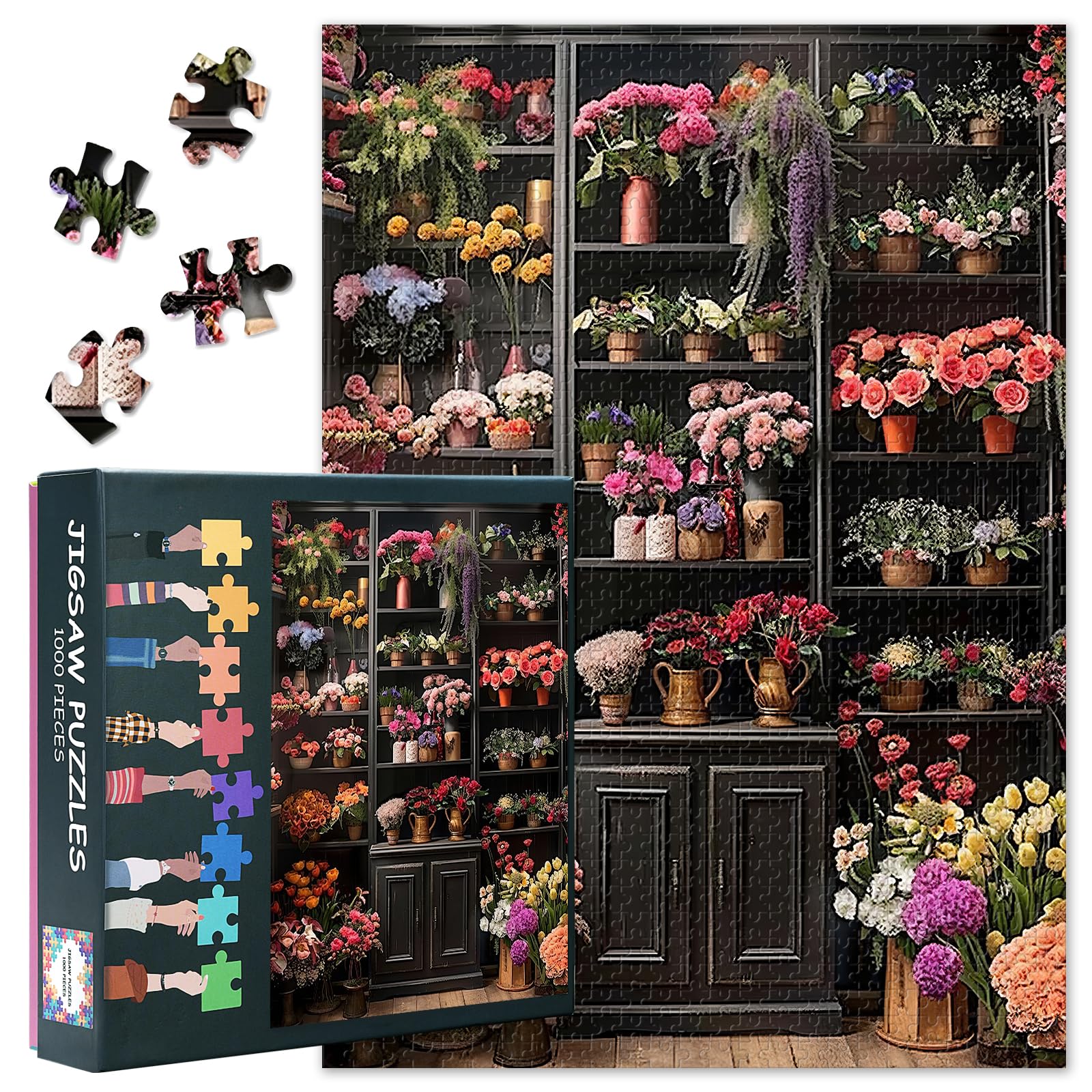 1000 Pieces Flowers in a Room Jigsaw Puzzles for Adults Abundant Variety of Flowers Puzzles for Birthday Party Gift Floral Intelligence Puzzle for Family Indoor Games 27.5"X19.7"