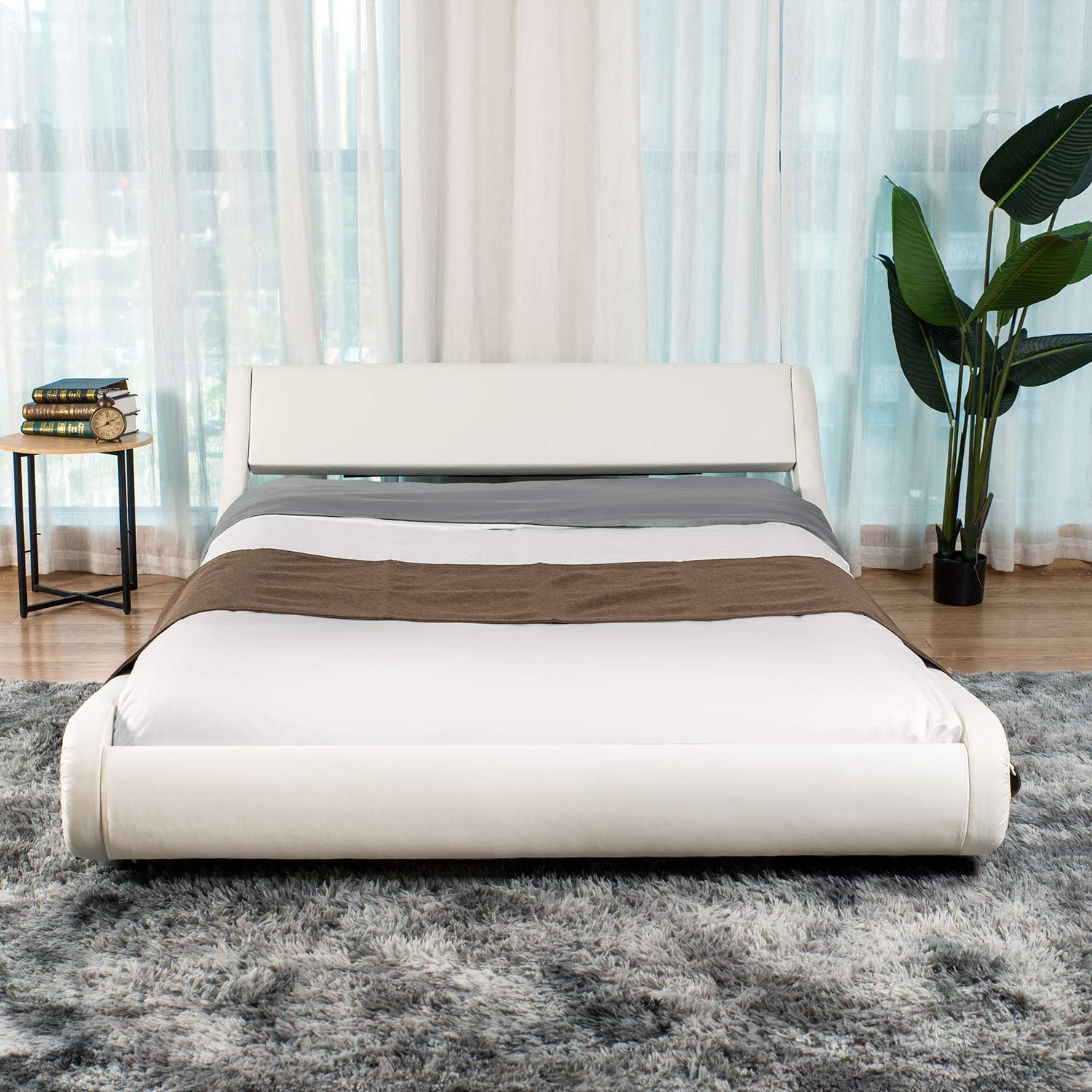 Buy SHA CERLIN Bed Frame King Size, Upholstered Faux Leather Low