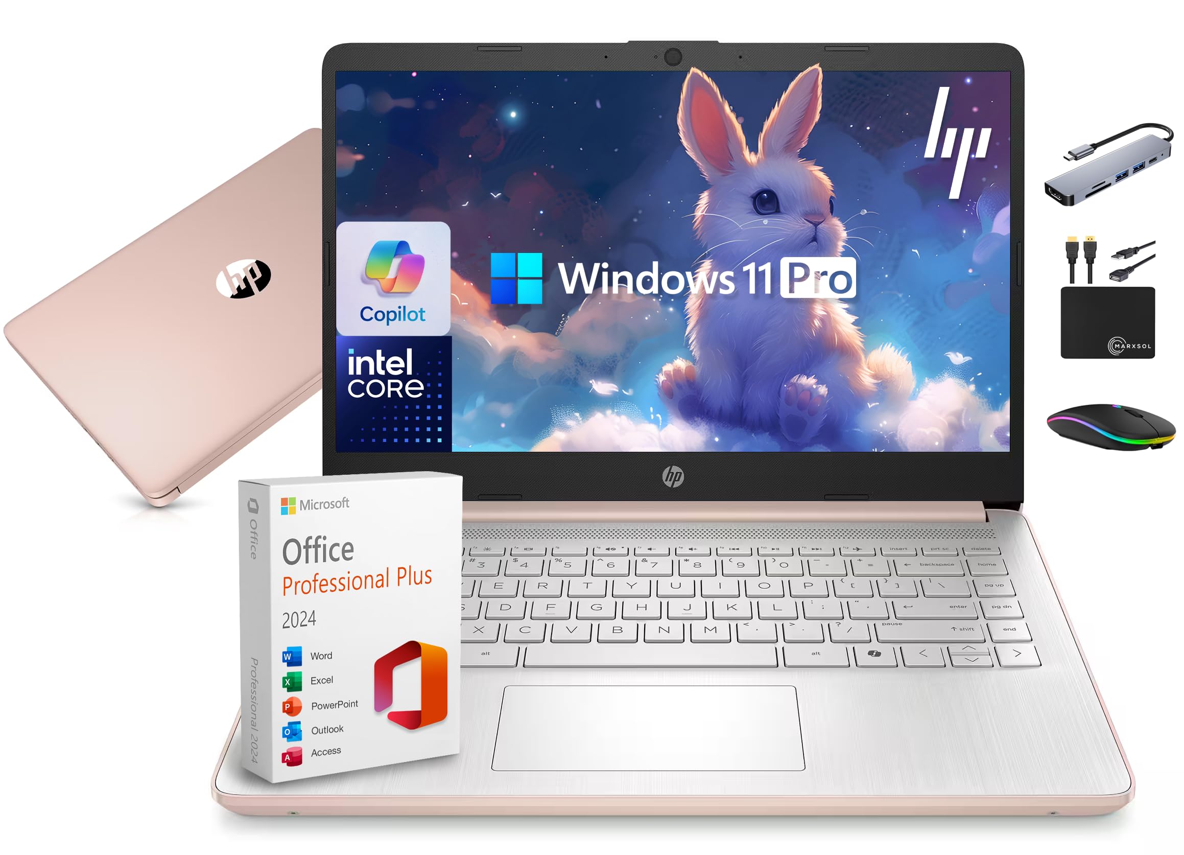 HP 14" Laptop Computer 2025-2026 Business Student, Copilot AI, Lifetime Office, 4-Core Intel CPU, 16GB RAM, 628GB Storage (128GB UFS +500GB Ext),