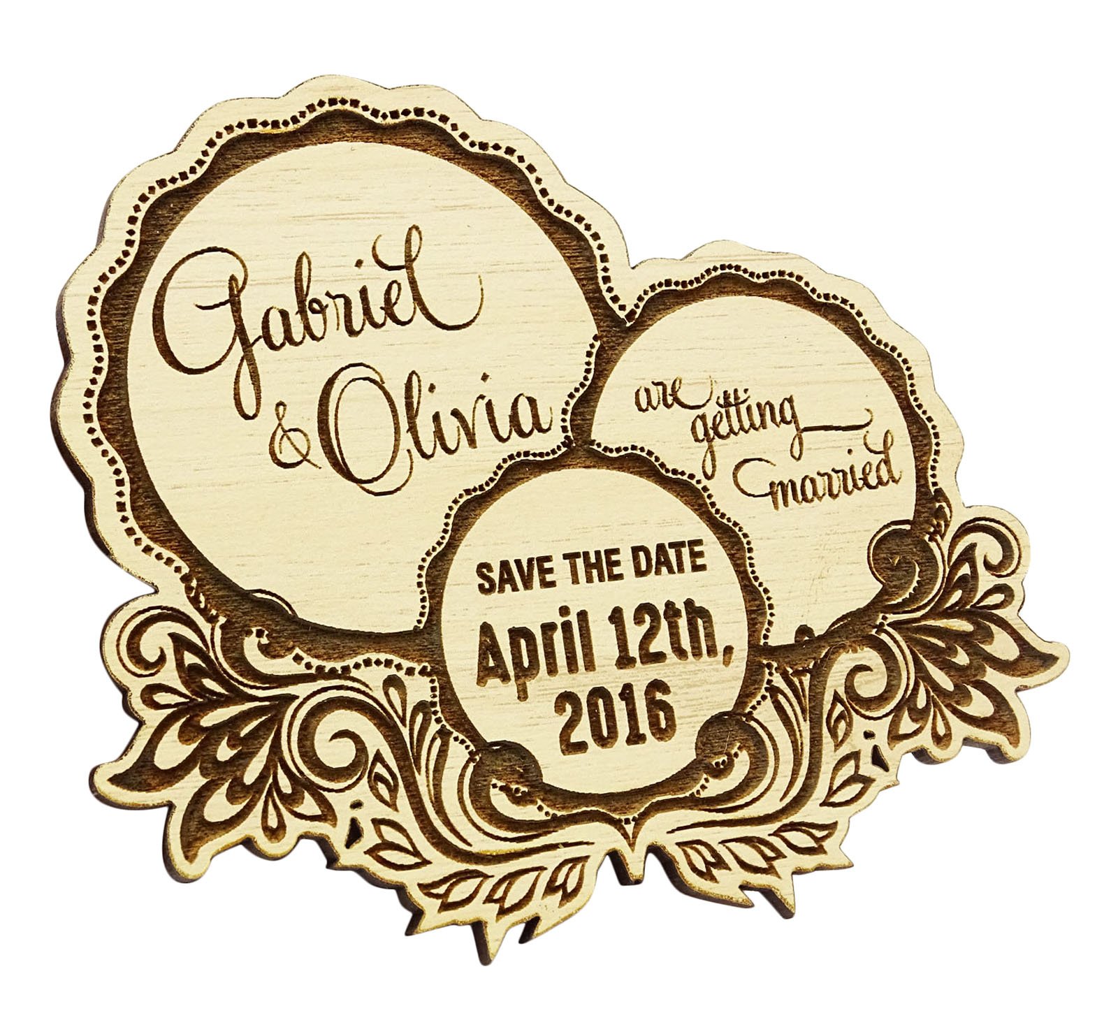 Magnet Save the Date mariage rustique en bois pour décorer le frigo de vos proches