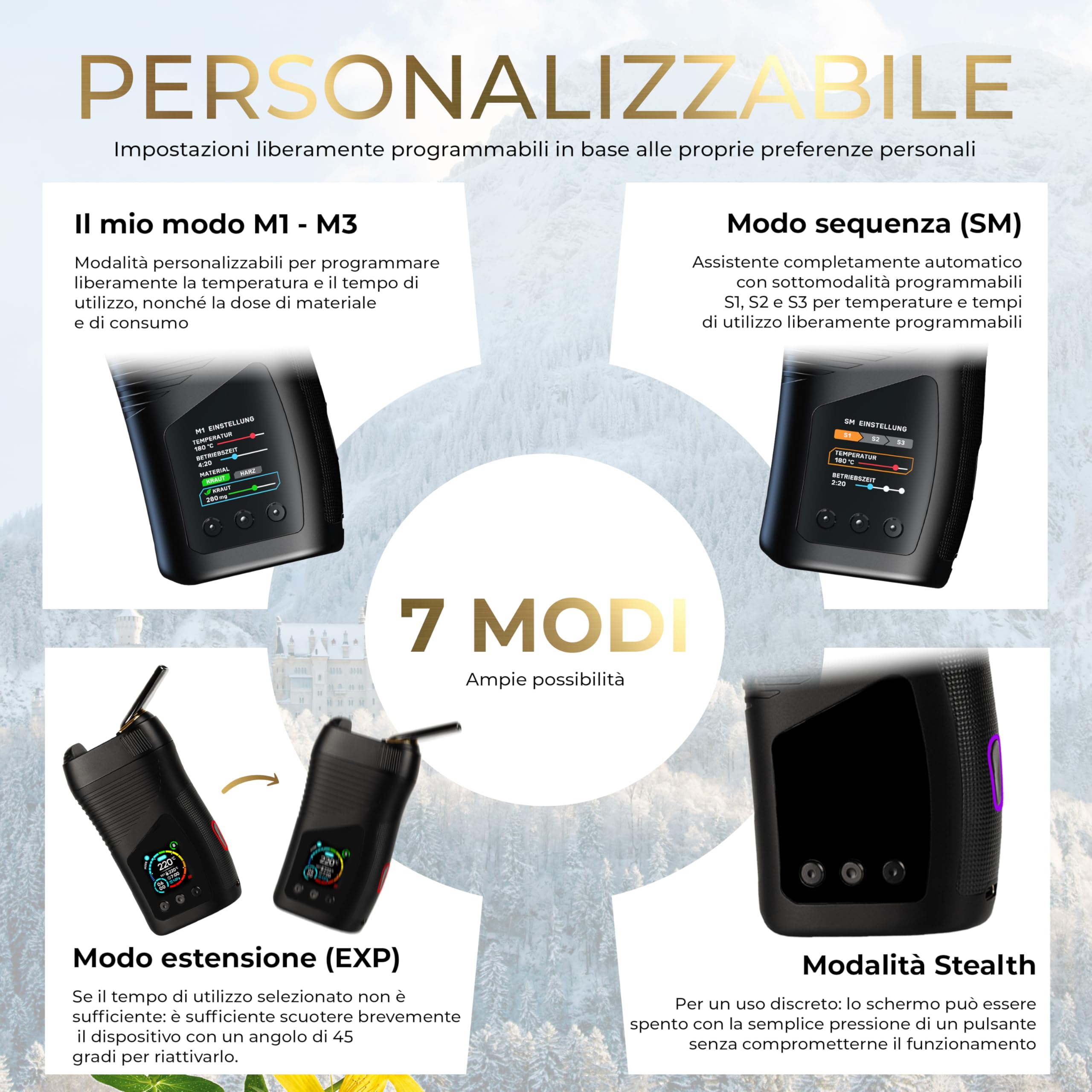 WOLKENKRAFT LIVE Vaporizzatore Premium | Elemento riscaldante ad alte prestazioni con ibrido convezione | Sistema di raffreddamento COOLSCREEN | Materiali di alta qualità | Temperatura 40-220 °C