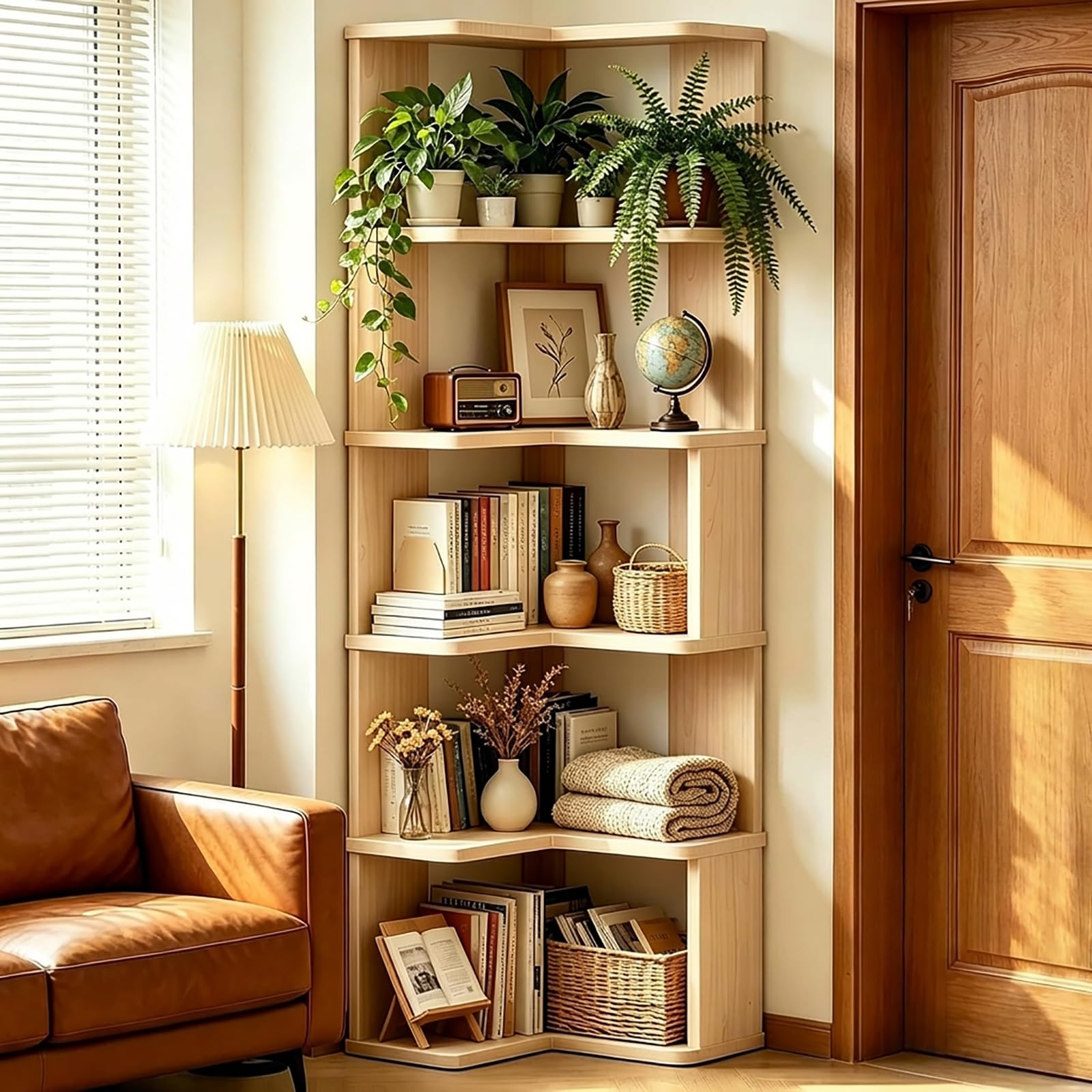 Librería, Estantería de 6 Niveles, Estante en Forma de L Mueble Almacenaje, Libreria Estanteria para Salón Oficina Estudio