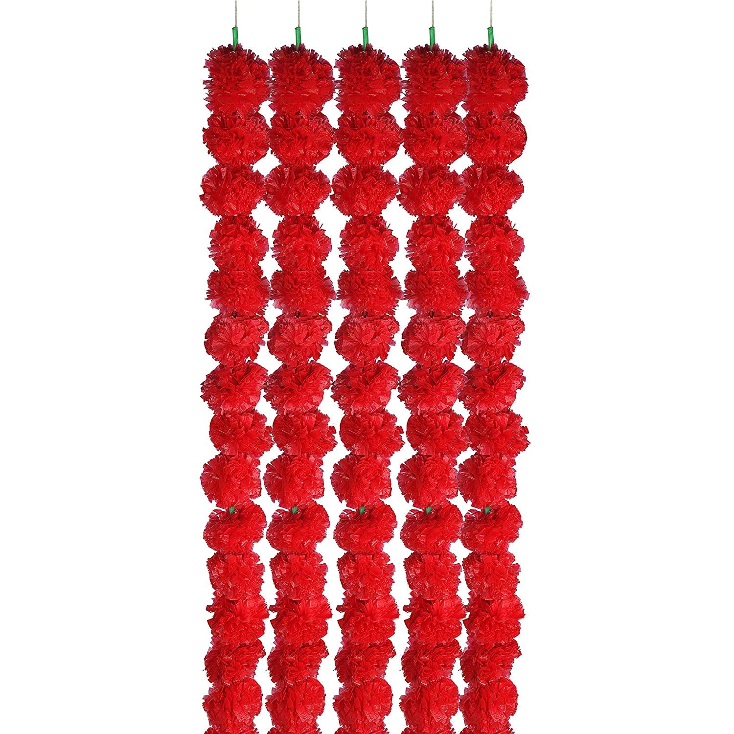 RSP Quality bit® Artificial Marigold Flowers for Decoration - Pack of 5 (Red)