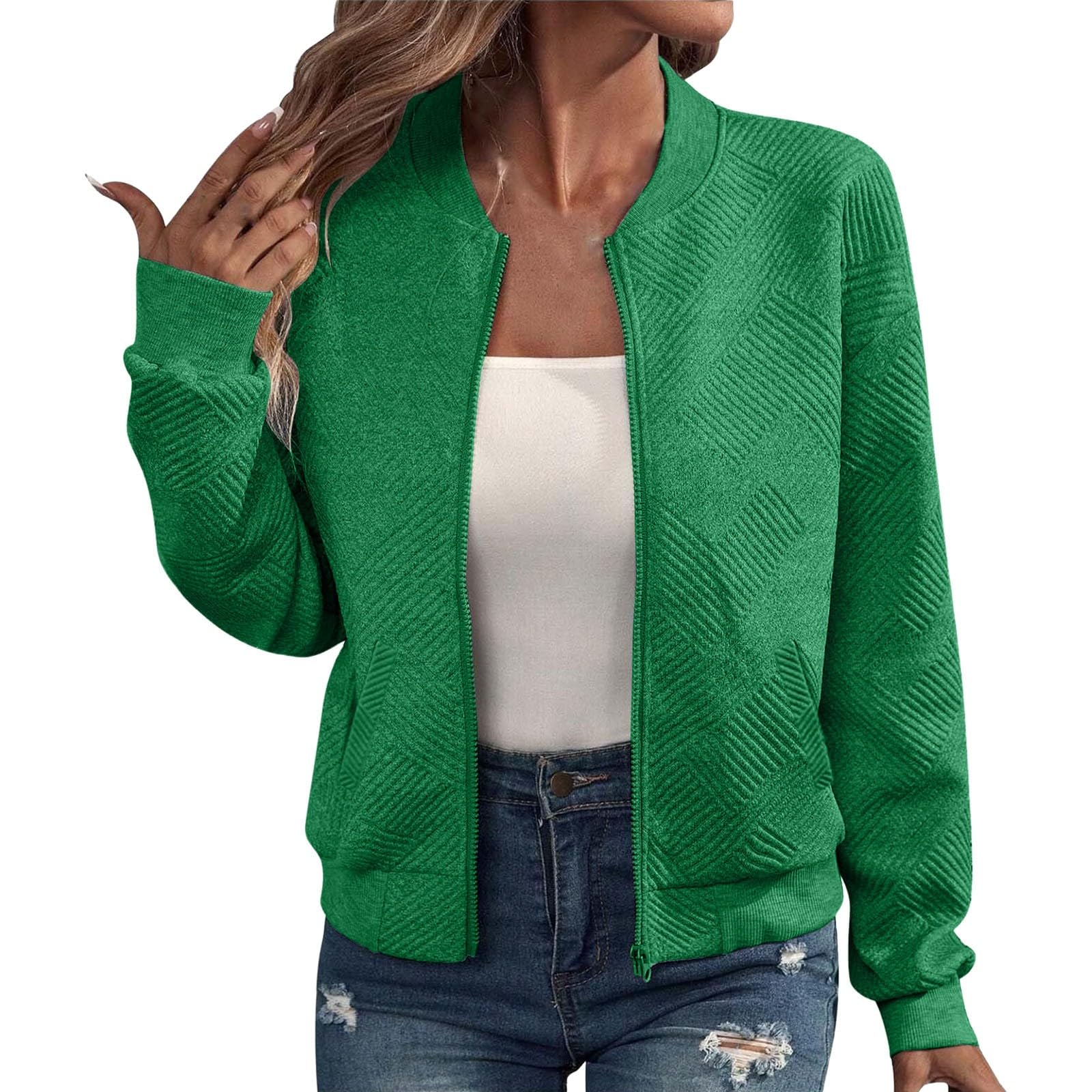Bomber Jacket Women 2026 Fall Casual Zip Up Lightweight Coats Fashion Outdoor Travel Quilted Jackets with Pockets Gn1-3 X-Large