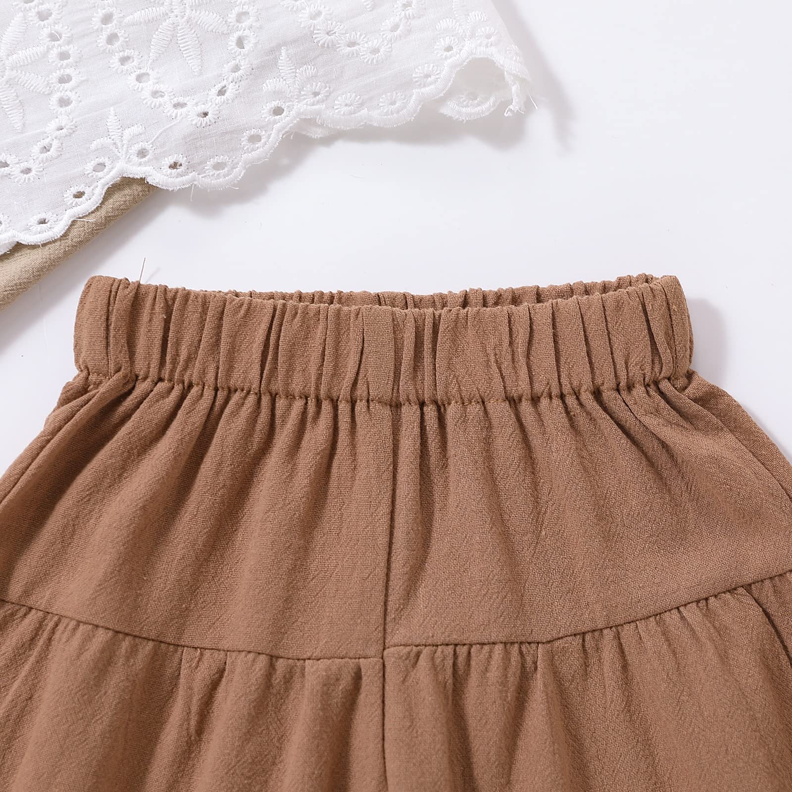 Conjunto de 2 piezas de chaleco corto de encaje sin mangas con tirantes + pantalones acampanados de pierna ancha para niños pequeños