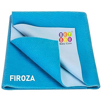 BeyBee Instadry Anti-Piling Fleece Extra Absorbent Quick Dry Sheet for New Born Babies, Cotton Bed Protector Mattress, Reusable Waterproof Baby Cot Sheet for Infant, Large Size 140x100cm, Firoza, Blue - image, photos