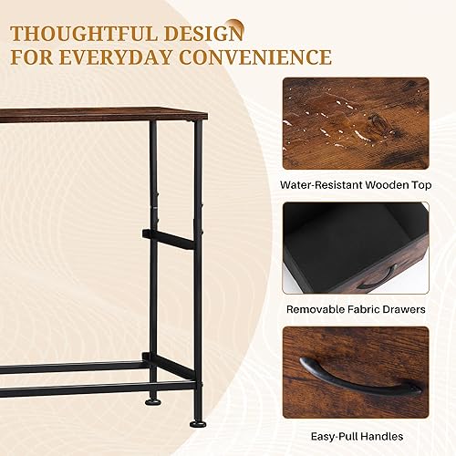 Miniatura 4 de Mesita de noche, mueble de almacenamiento de 2 cajones, cómoda pequeña con 2 cajones, mesa auxiliar con tela para dormitorio, armario, entrada,