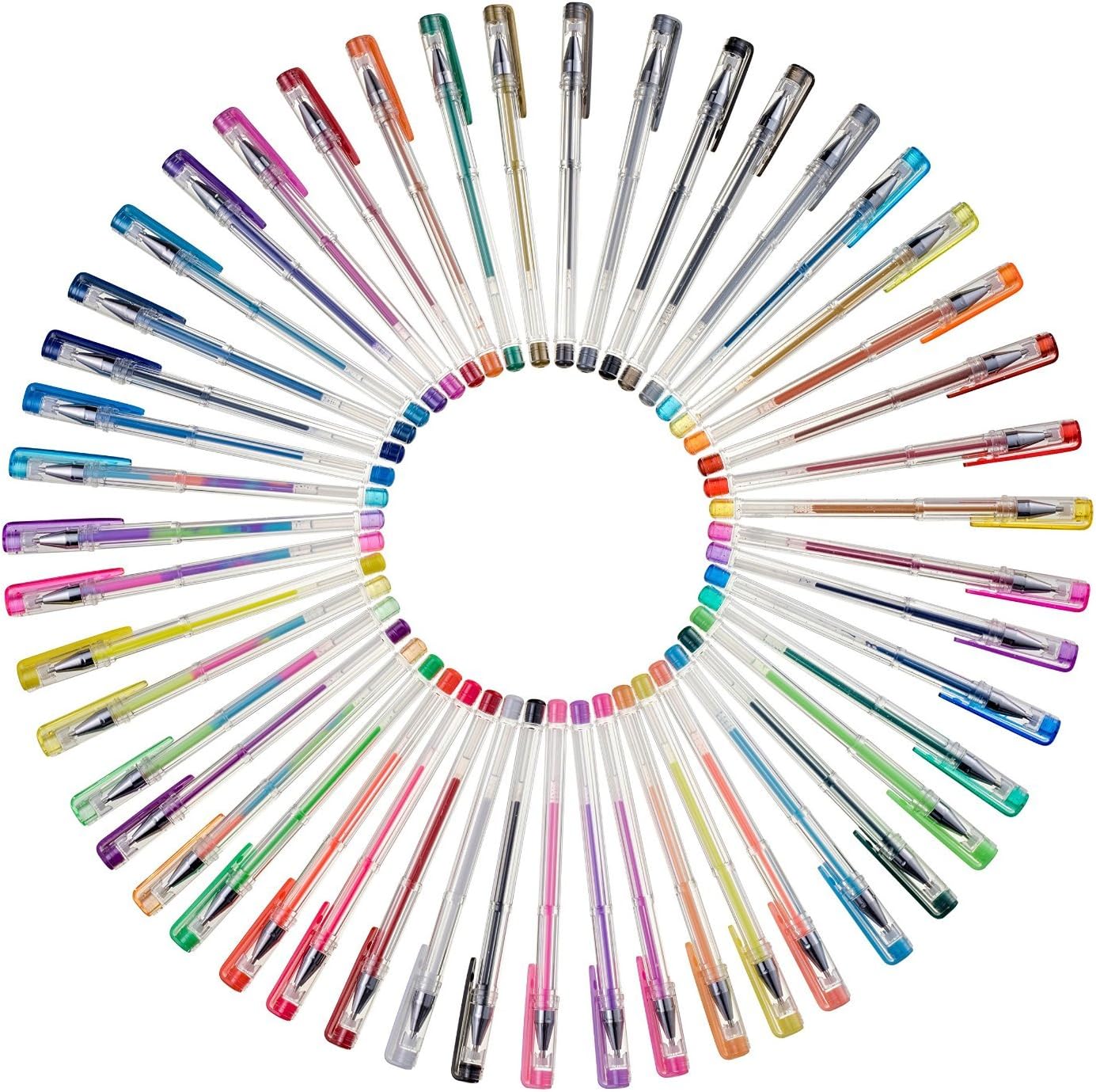 Gel Pen Set With 60 Gel Ink Pens in Black, Glitter, Metallic, Swirl & Neon Colors - Perfect for Coloring, Writing & Art Projects