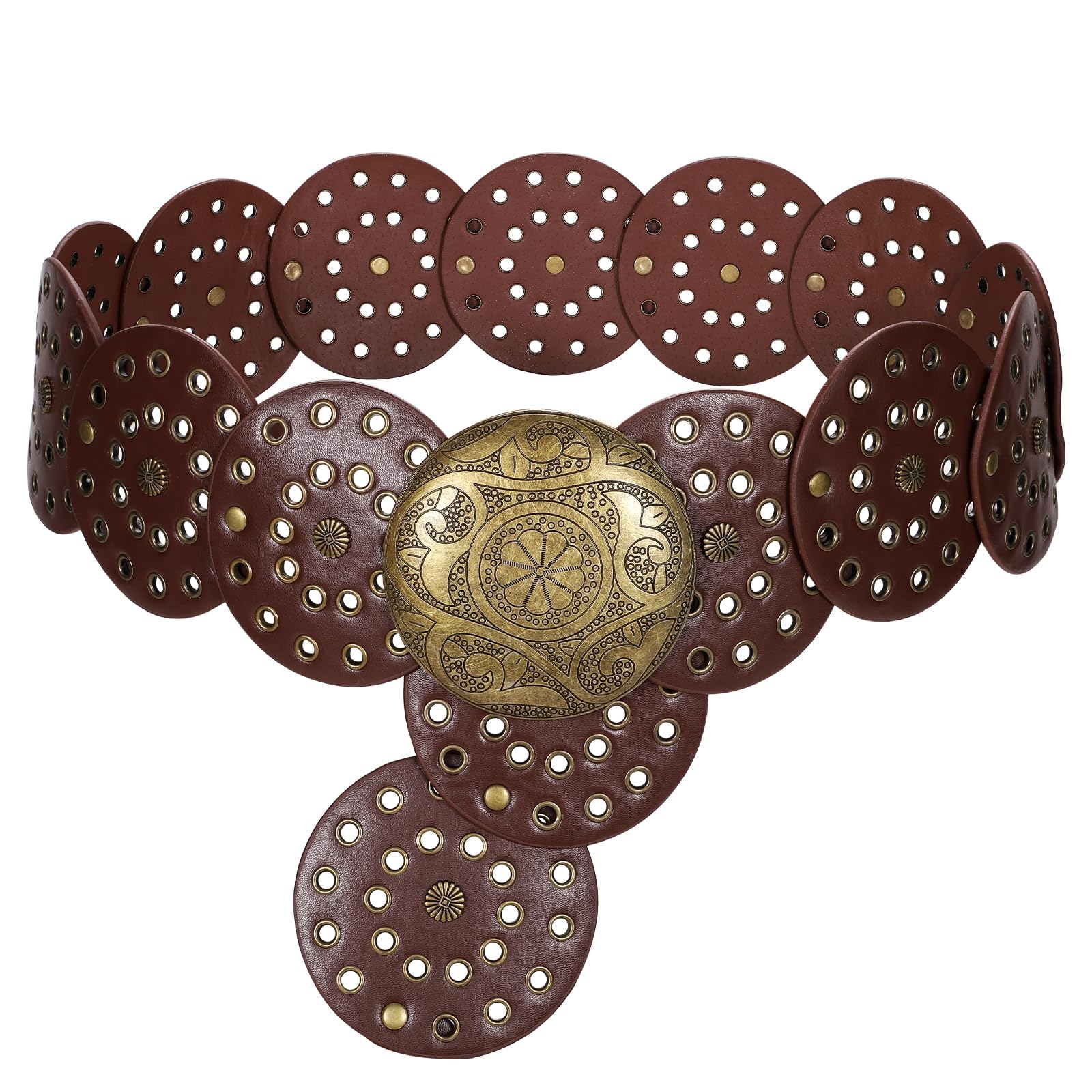 WERFORU Women Vintage Leather Belt Western Disc Waist Belts Ladies Western Belt Boho Belt for Dress Jean (41