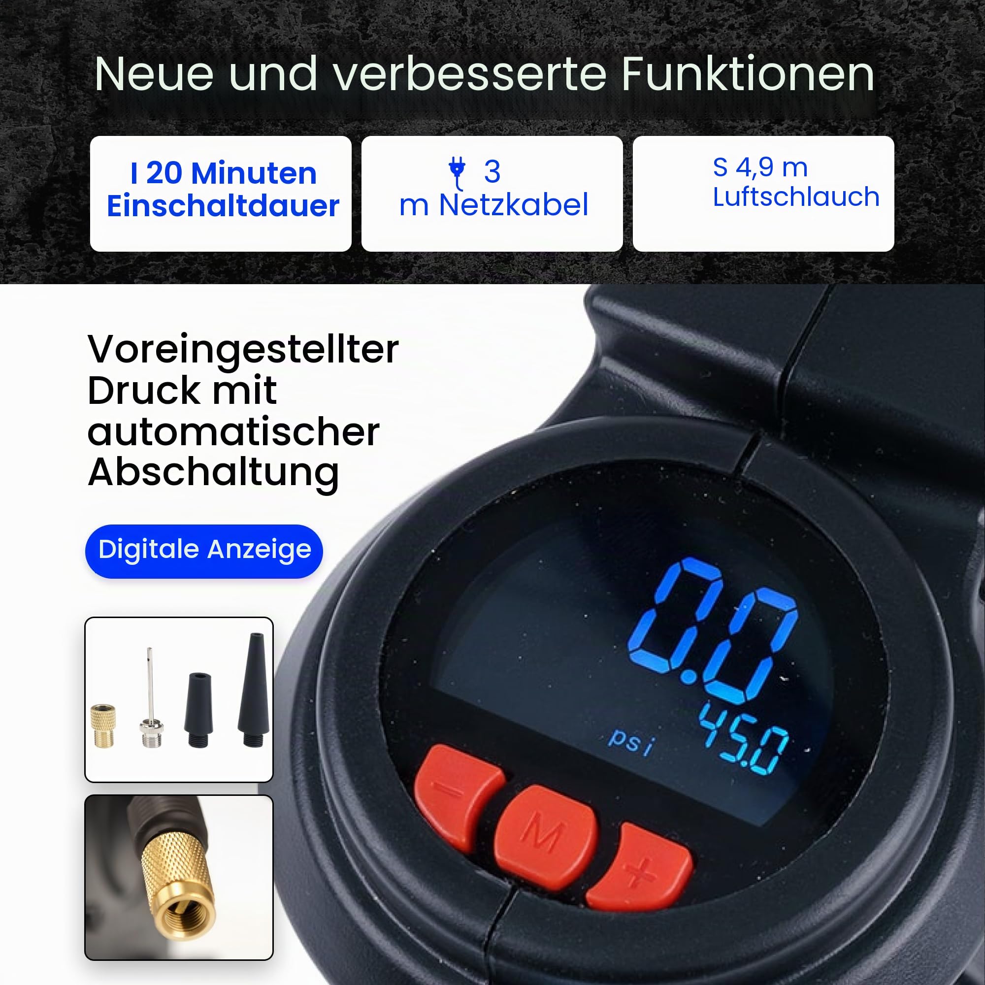 VIAIR Digital EVC88P7 Tragbarer Luftkompressor-Reifenfüller für Auto, LKW, SUV und Wohnmobil, voreingestellte automatische Abschaltfunktion, 7-Wege-Anschlussstecker