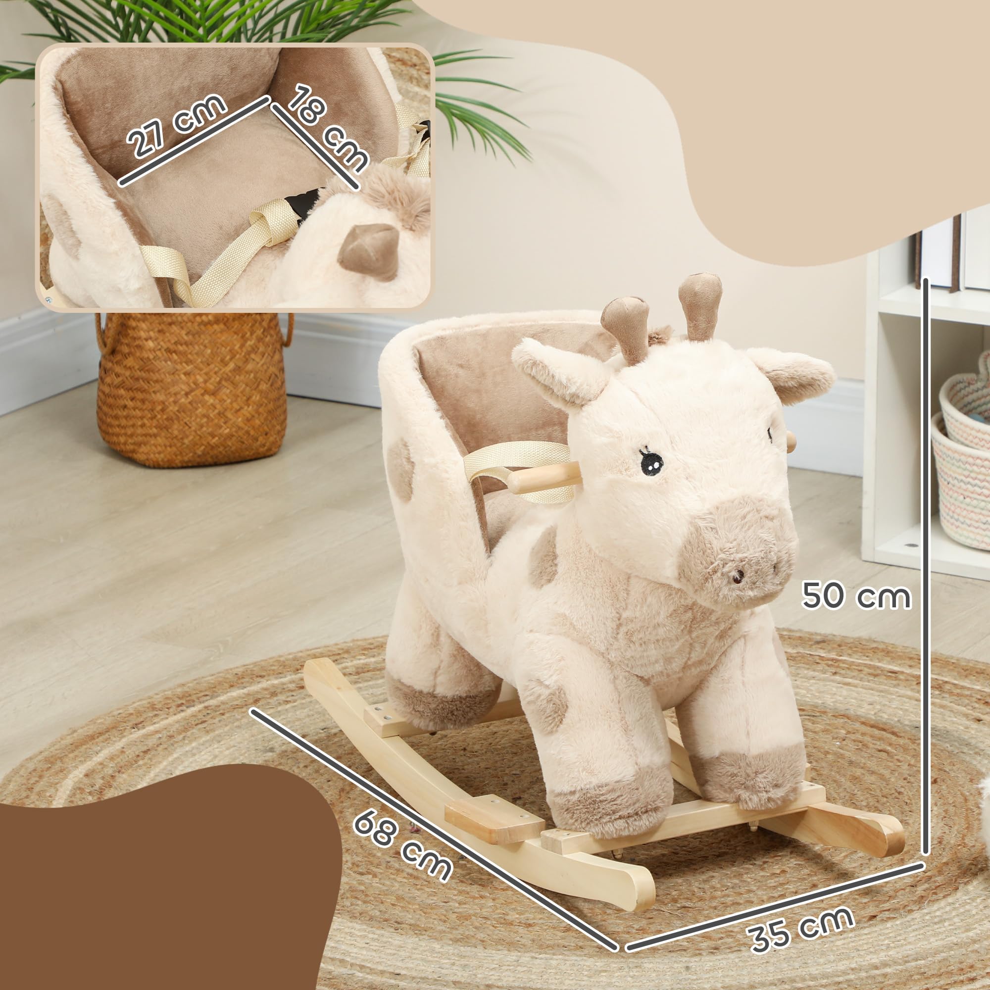 AIYAPLAY Cavallo dondolo bambini effetto sonoro 12-36 mesi Beige