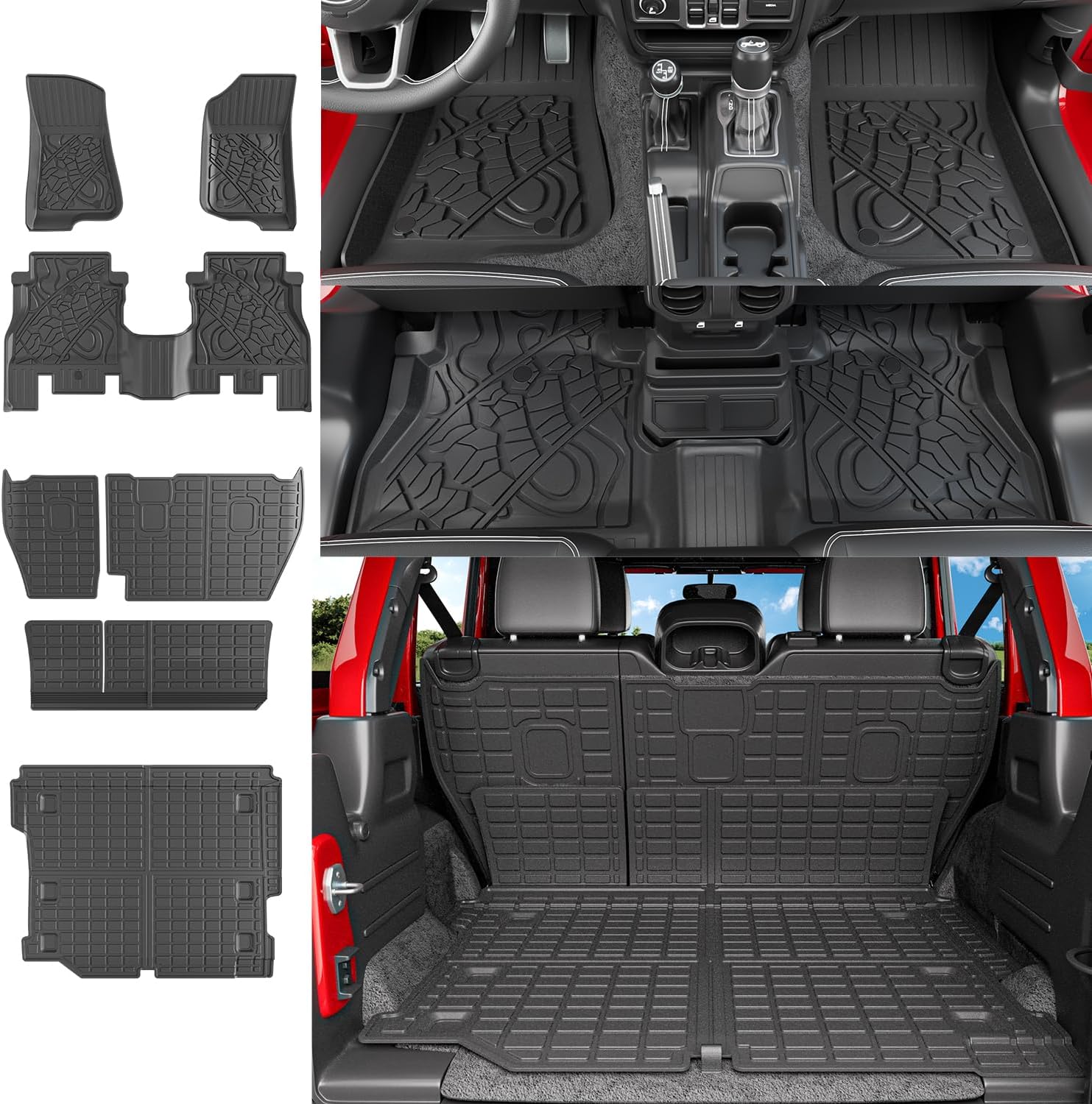 powoq Floor Mat Compatible with 2018-2024 Jeep Wrangler JL 4X4 Unlimited Cargo Mat TPE Floor Liner Back Seat Protector Trunk Cargo Liner Replacement for 2018-2024 Jeep Wrangler JL Accessories Trunk Mat+Backrest Mat+Floor Mat Fit 18-24 JL 4X4