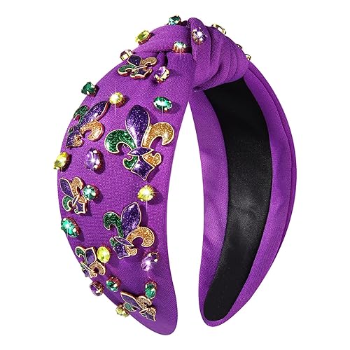 Miniatura 1 de mokkia Diadema de Mardi Gras, accesorios para mujer, diadema con cuentas de flor de lis, diadema anudada con diamantes de imitación para el martes