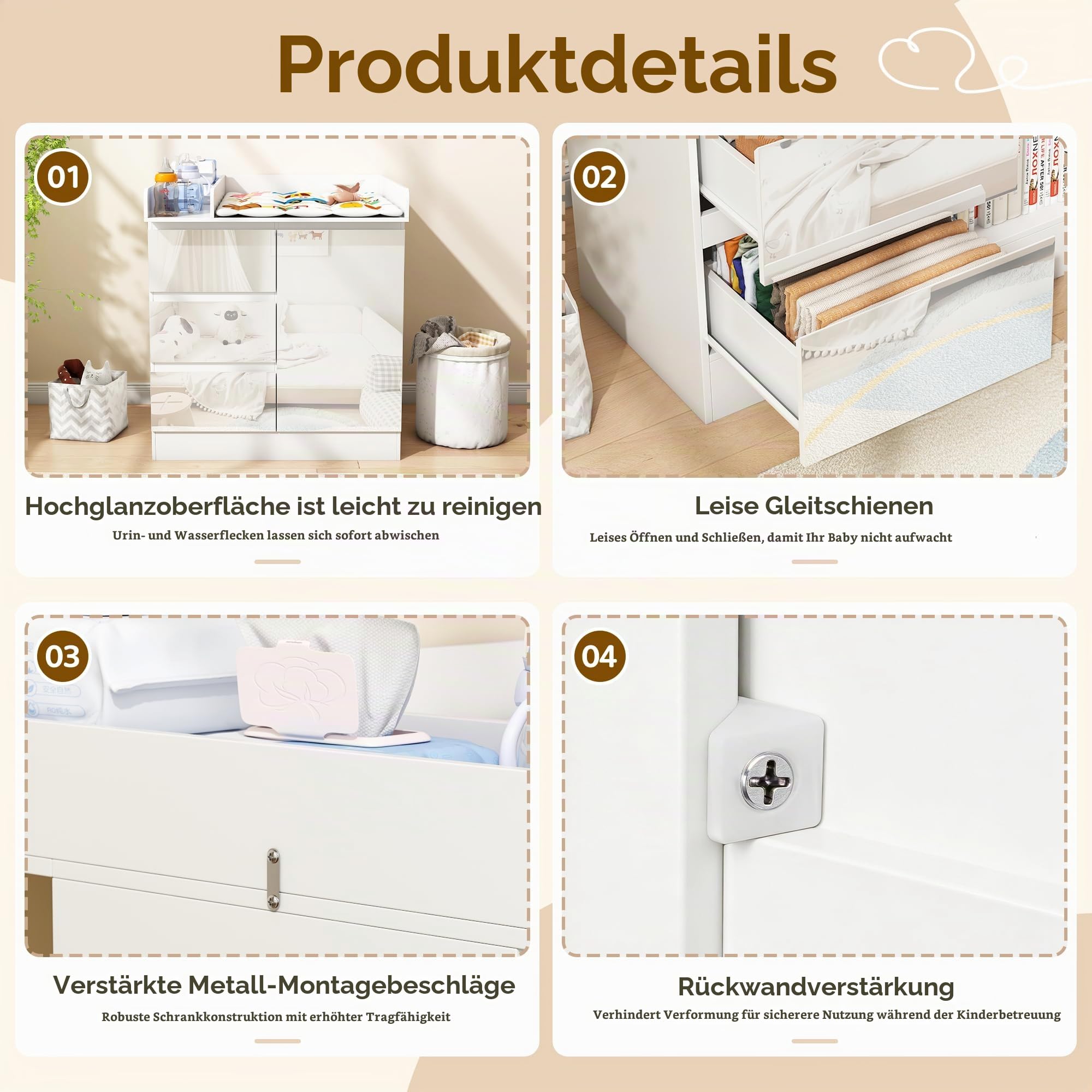Wickelkommode mit Wickelaufsatz, Wickeltisch mit 3 Schubladen, Baby Kommode Abnehmbarem, Babyschrank 88cm Hoch Zum Schutz Der Lenden, Weiße Kinderkommode für Eltern Baby