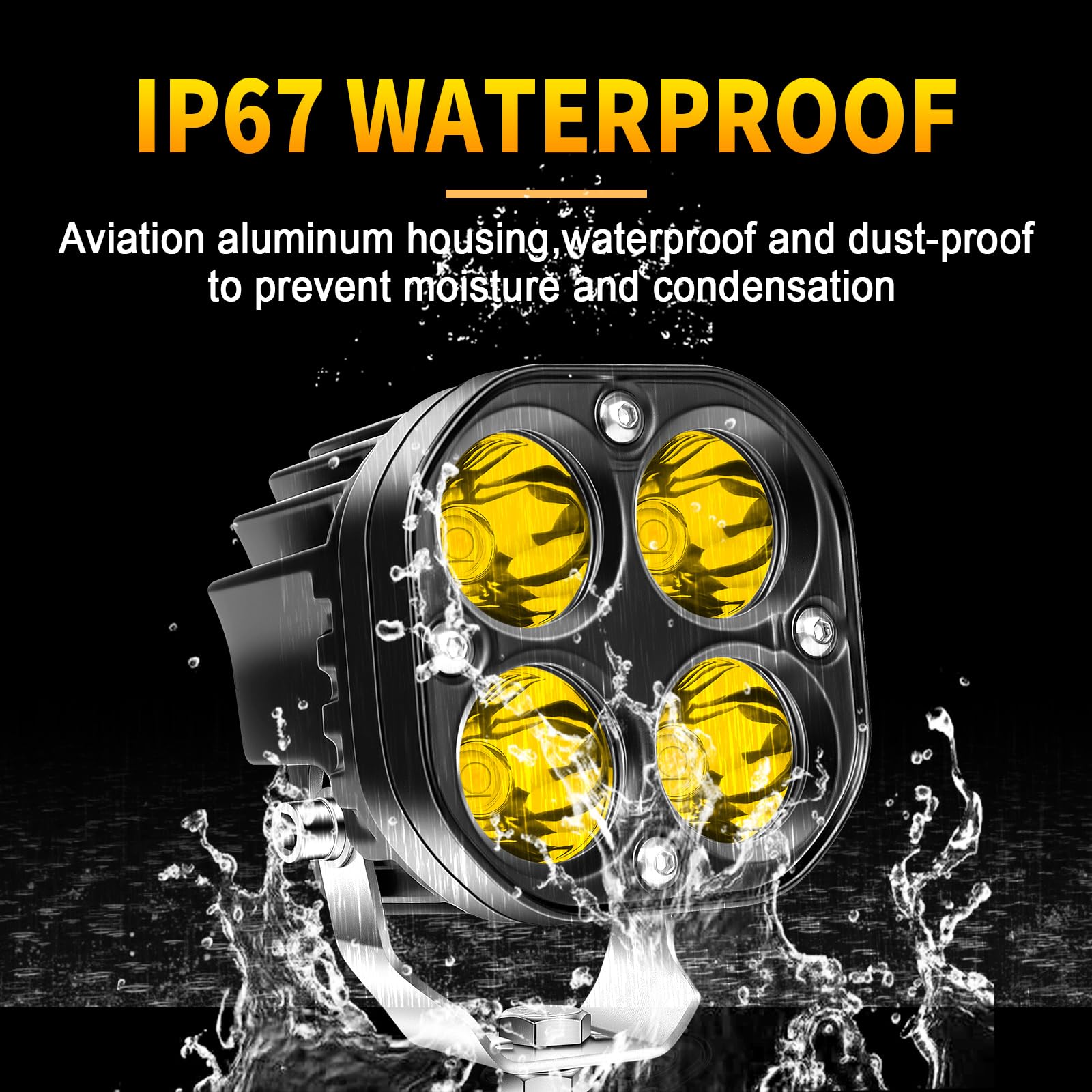 Willpower 2Pcs Faro LED 12v, 3 Pollici 40w, Impermeabile per Trattore Camion Off Road Auto SUV ATV 4x4 - Luce Gialla