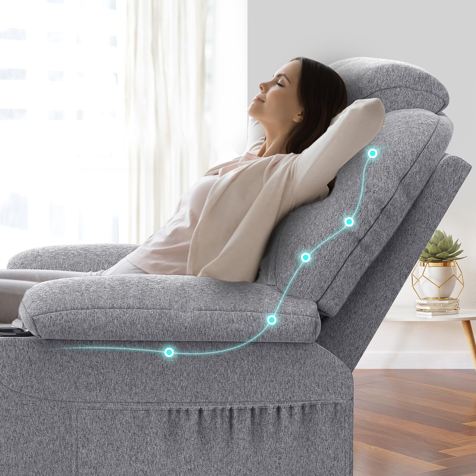 YONISEE Fernsehsessel Elektrisch Verstellbar, Aufstehhilfe Massagesessel mit Massage Wärmefunktion Seniorensessel, Relaxliege mit Fußteil, 2 Seitentaschen und Getränkehalter,USB-Anschlüsse (Grau)