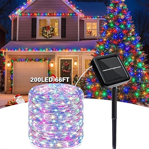 Miniatura 6 de Paquete de 4 tiras de luces solares para exteriores, 800 luces LED extralargas de 262 pies para exteriores, 8 modos y luces parpadeantes